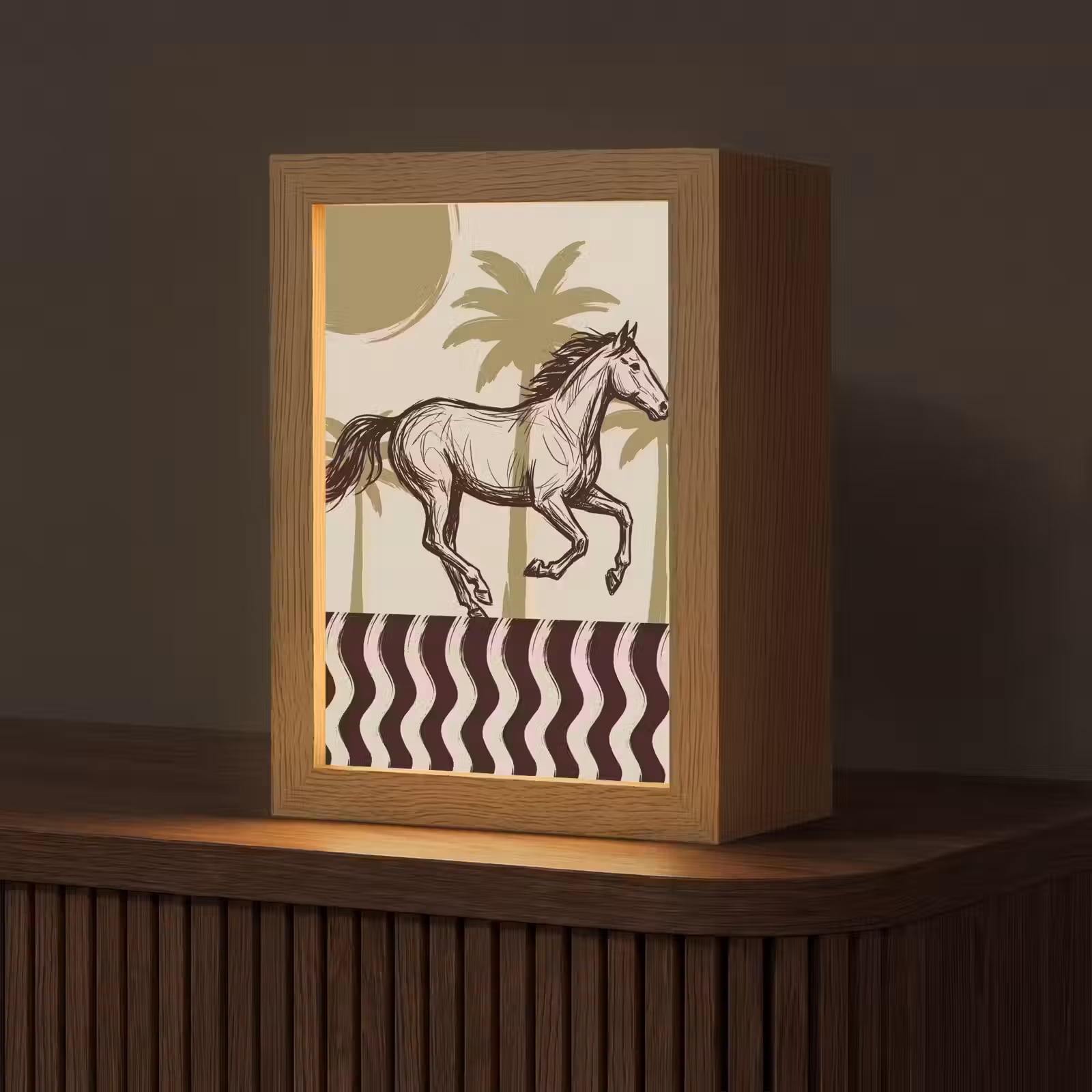 Personalisierte Lightbox - Pferd – im Galopp – Wüste – Illustration - Paard - Galopperend - Woestijn - Illustratie Light Box met kabel (Tafellamp) klein