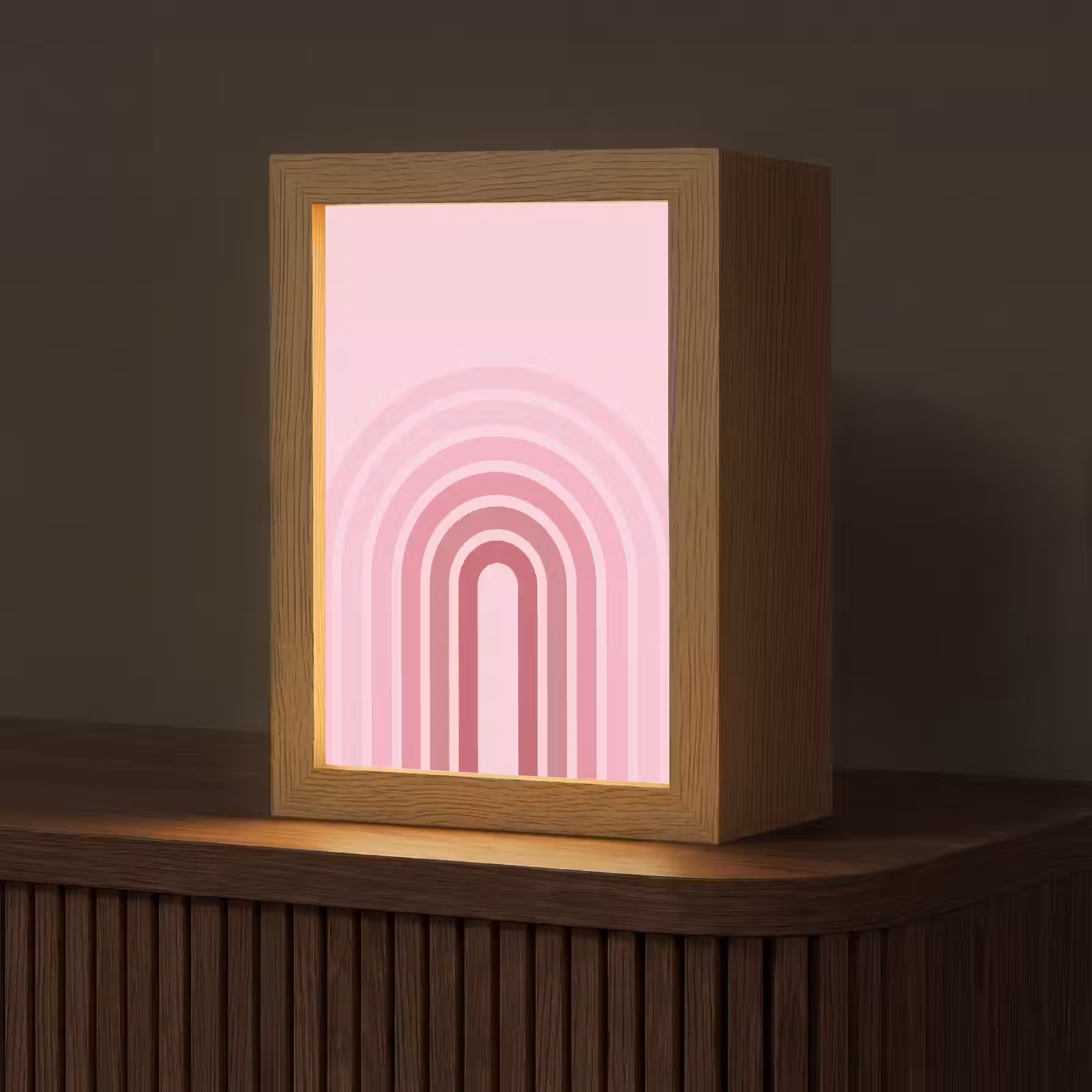 Personalisierte Lightbox - Regenbogen – Rosa – Abstrakt – Modern – Minimalistisch - Regenboog - Roze - Abstract - Modern - Minimalistisch Light Box met kabel (Tafellamp) klein