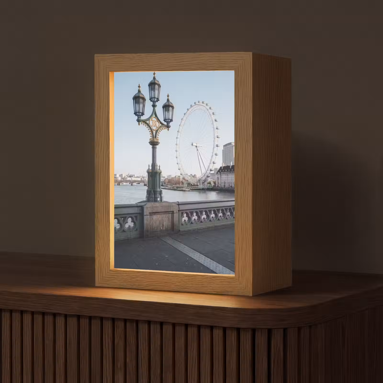 Personalisierte Lightbox - Riesenrad – London – Stadt – Architektur – Brücke - Reuzenrad - Londen - Stad - Architectuur - Brug Light Box met kabel (Tafellamp) klein