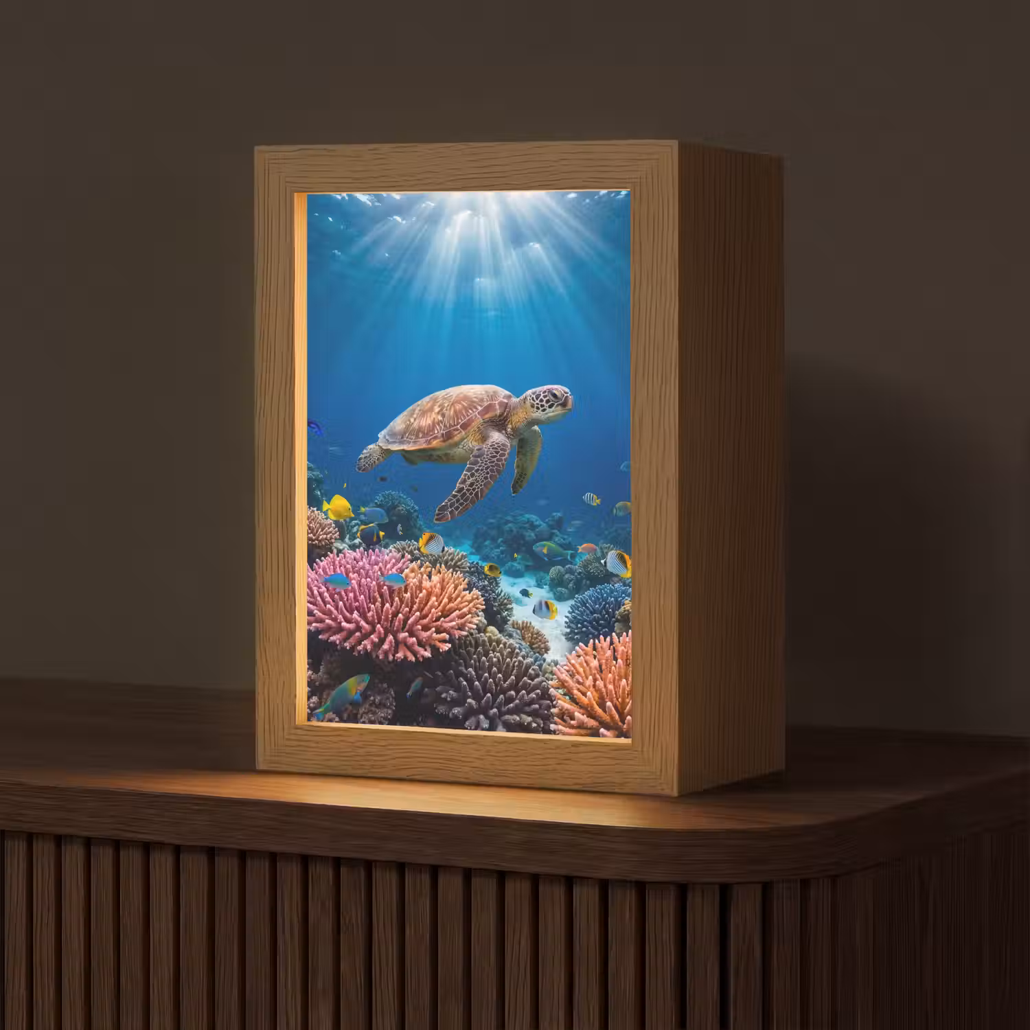 Schildpad - Koraalrif - Oceaan - Dieren - Blauw Light Box met kabel (Tafellamp) klein -z3d_website