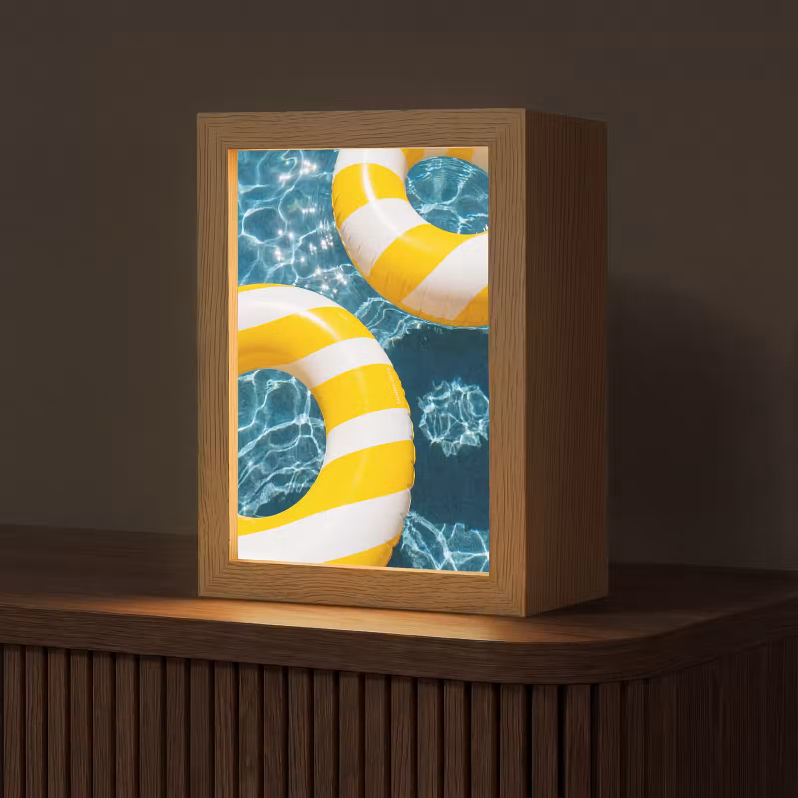 Personalisierte Lightbox - Schwimmbad – Schwimmringe – Sommer – Gelb – Blau - Zwembad - Zwembanden - Zomer - Geel - Blauw Light Box met kabel (Tafellamp) klein