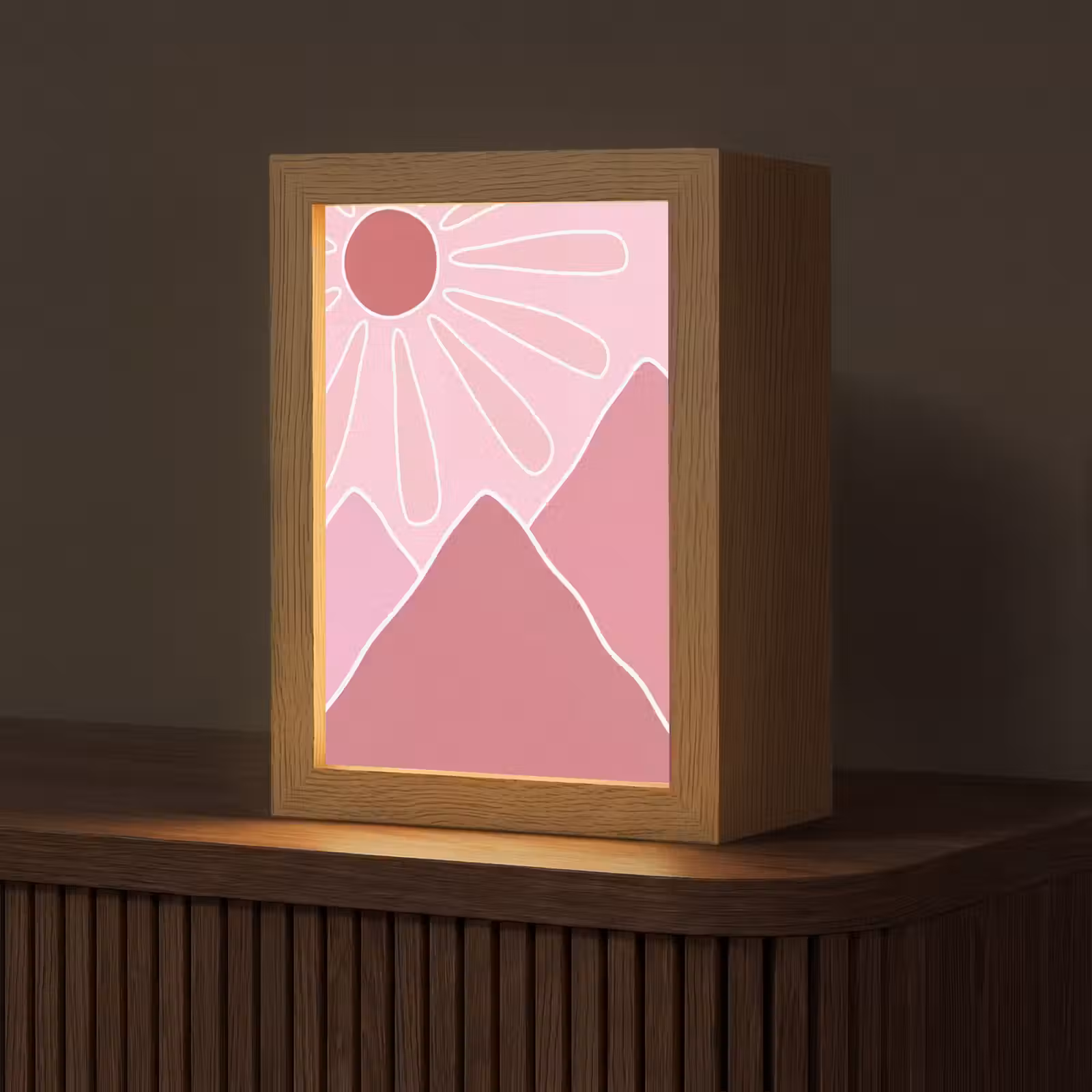 Personalisierte Lightbox - Sonne – Berge – Natur – Abstrakt – Rosa - Zon - Bergen - Natuur - Abstract - Roze Light Box met kabel (Tafellamp) klein