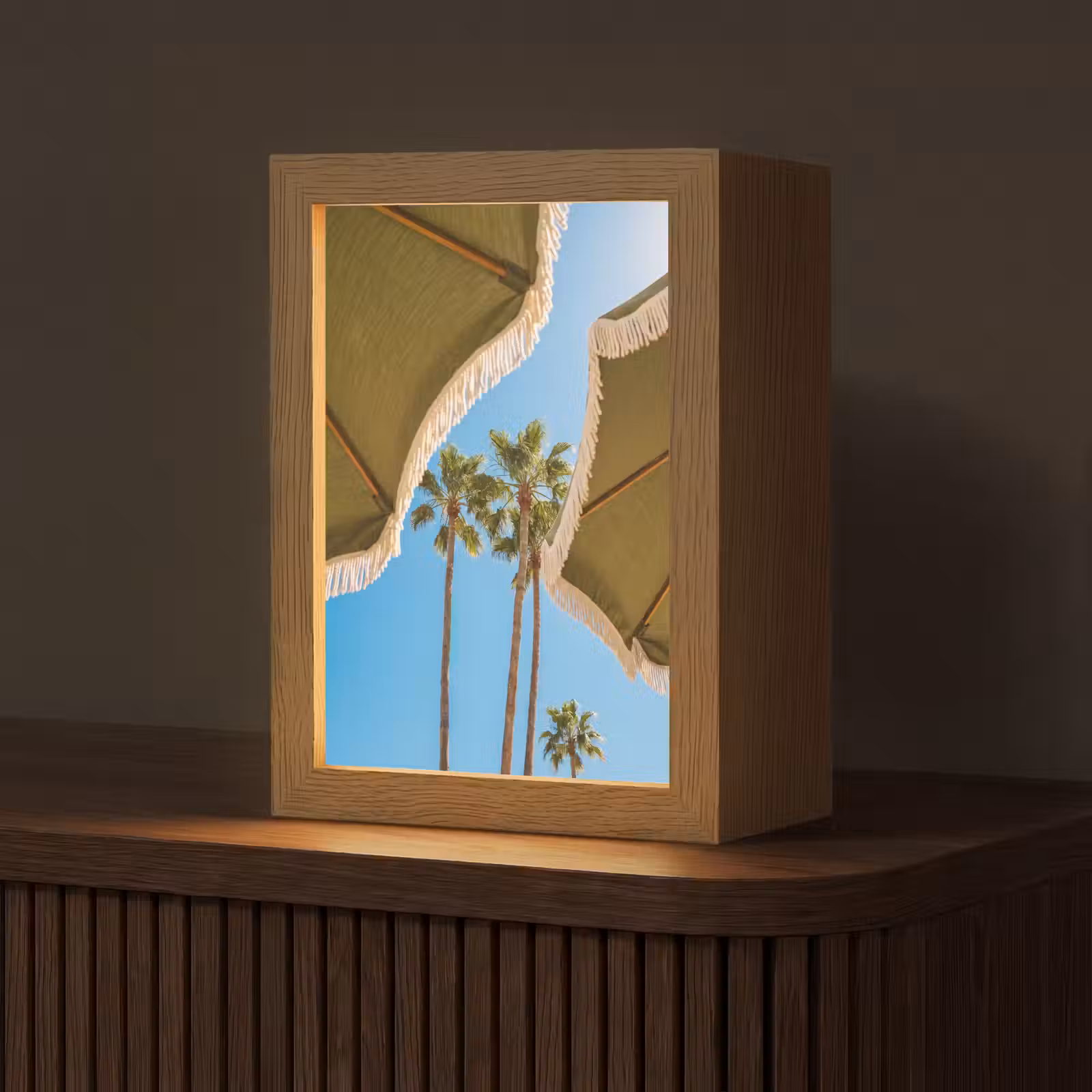 Personalisierte Lightbox - Sonnenschirm – Grün – Fransen – Sommer – Tropisch - Parasol - Groen - Franjes - Zomer - Tropisch Light Box met kabel (Tafellamp) klein