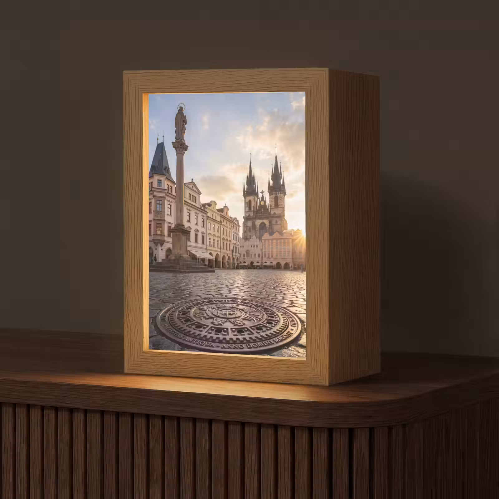 Personalisierte Lightbox - Stadt – Prag – Morgen – Architektur – Gold - Stad - Praag - Ochtend - Architectuur - Goud Light Box met kabel (Tafellamp) klein