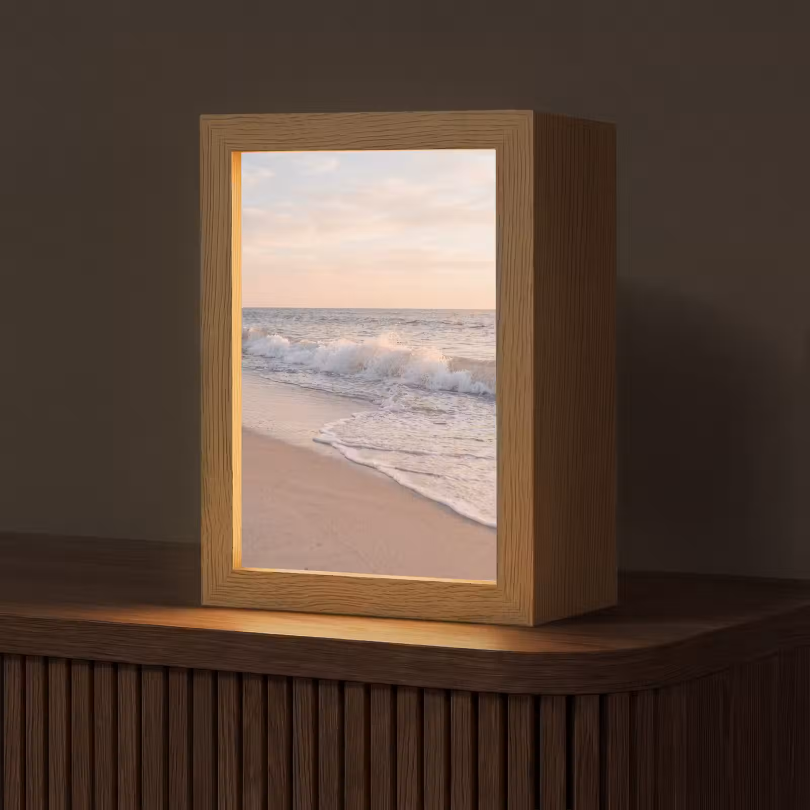 Personalisierte Lightbox - Strand – Meer – Wellen – Natur – Sonnenuntergang - Strand - Zee - Golven - Natuur - Zonsondergang Light Box met kabel (Tafellamp) klein