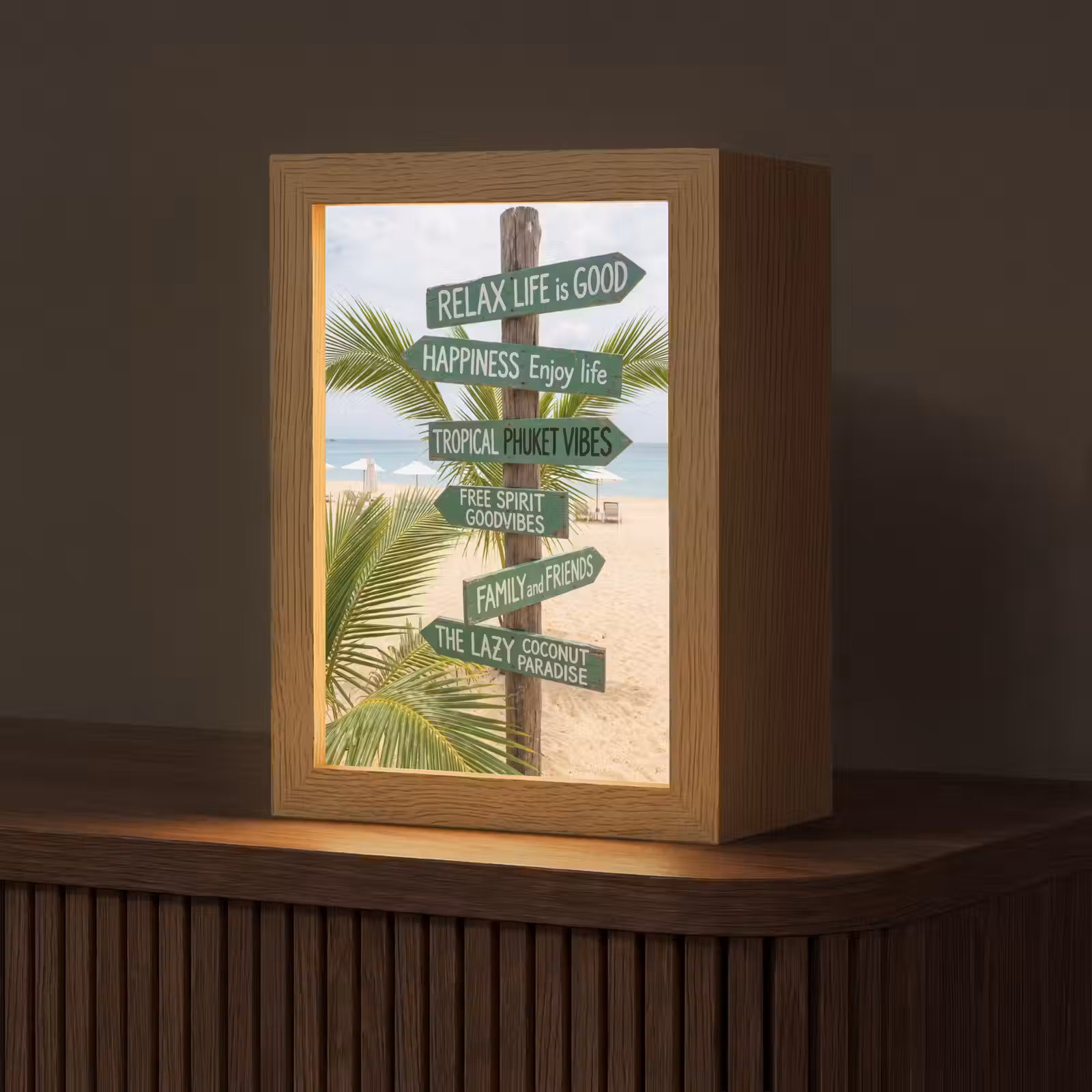 Personalisierte Lightbox - Strand – Wegweiser – Palmen – Tropisch – Grün - Strand - Wegwijzer - Palmen - Tropisch - Groen Light Box met kabel (Tafellamp) klein