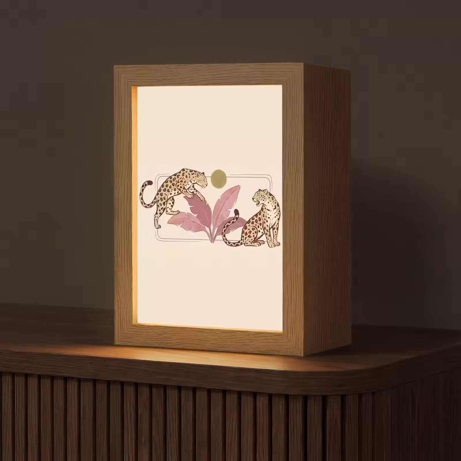 Personalisierte Lightbox - Tiere – Katze – Dschungel – Illustration – Beige - Dieren - Kat - Jungle - Illustratie - Beige Light Box met kabel (Tafellamp) klein