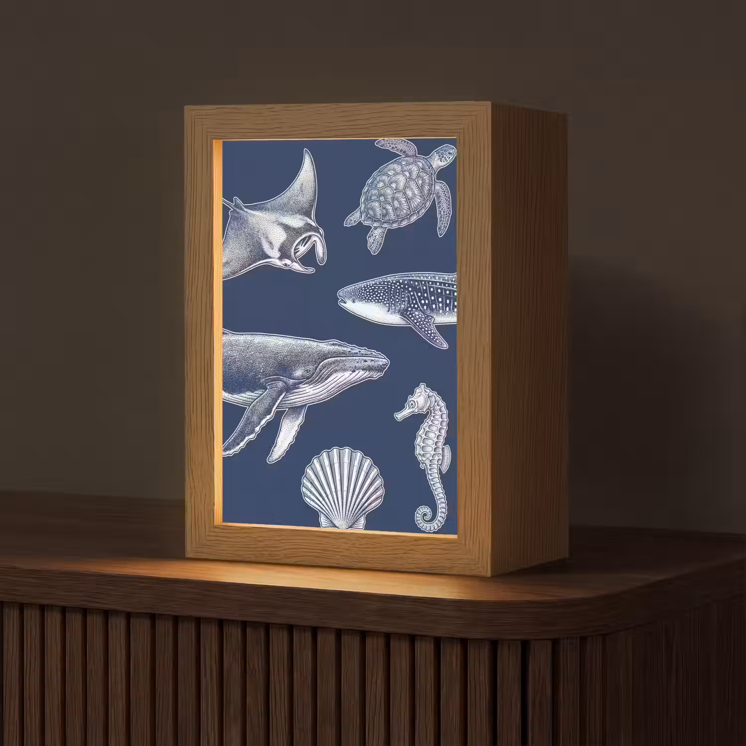 Dieren - Zeeleven - Oceaan - Graveren - Blauw Light Box met kabel (Tafellamp) klein -z3d_website