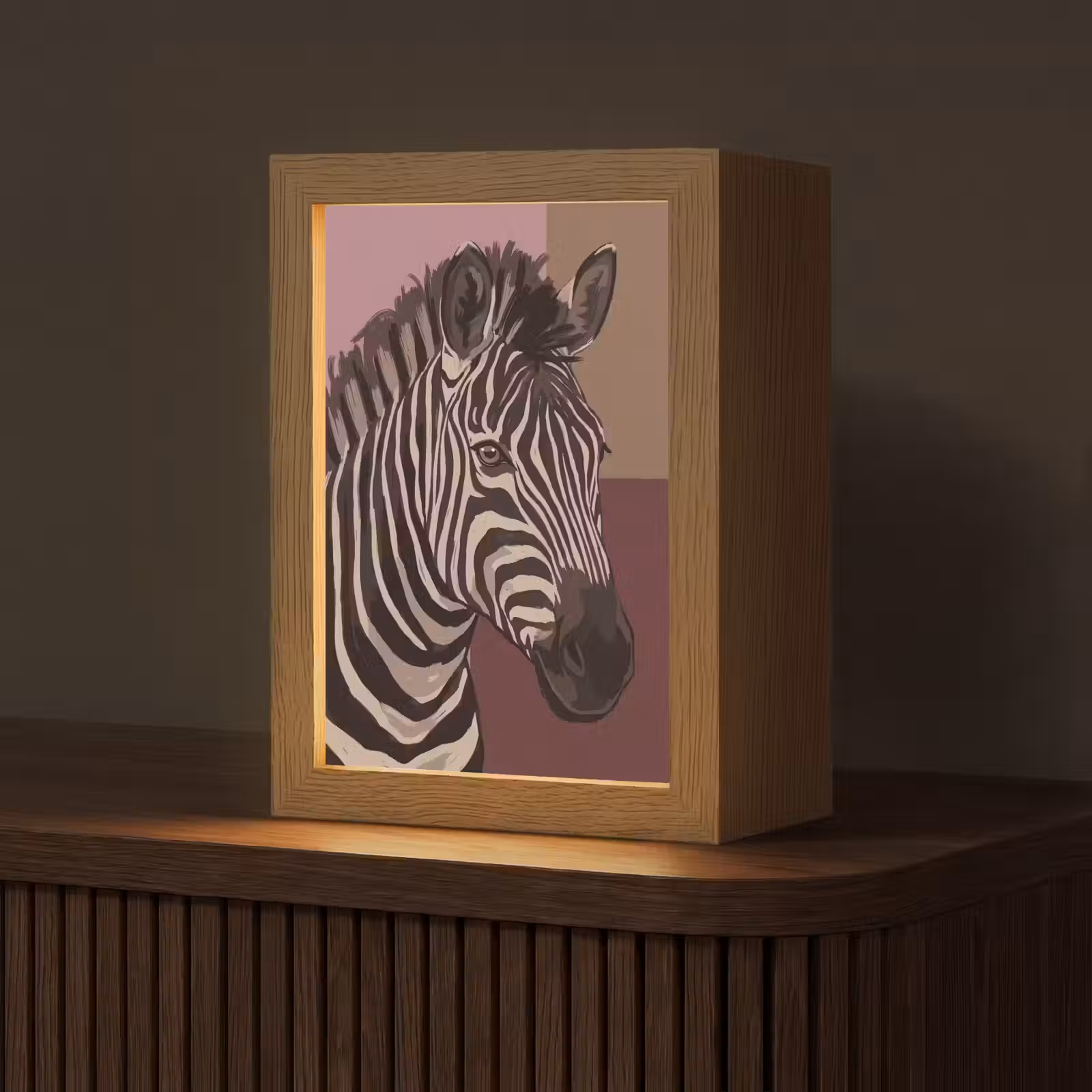 Personalisierte Lightbox - Tiere – Zebrakopf – Tierwelt – Modern – Braun - Dieren - Zebrahoofd - Wildlife - Modern - Bruin Light Box met kabel (Tafellamp) klein