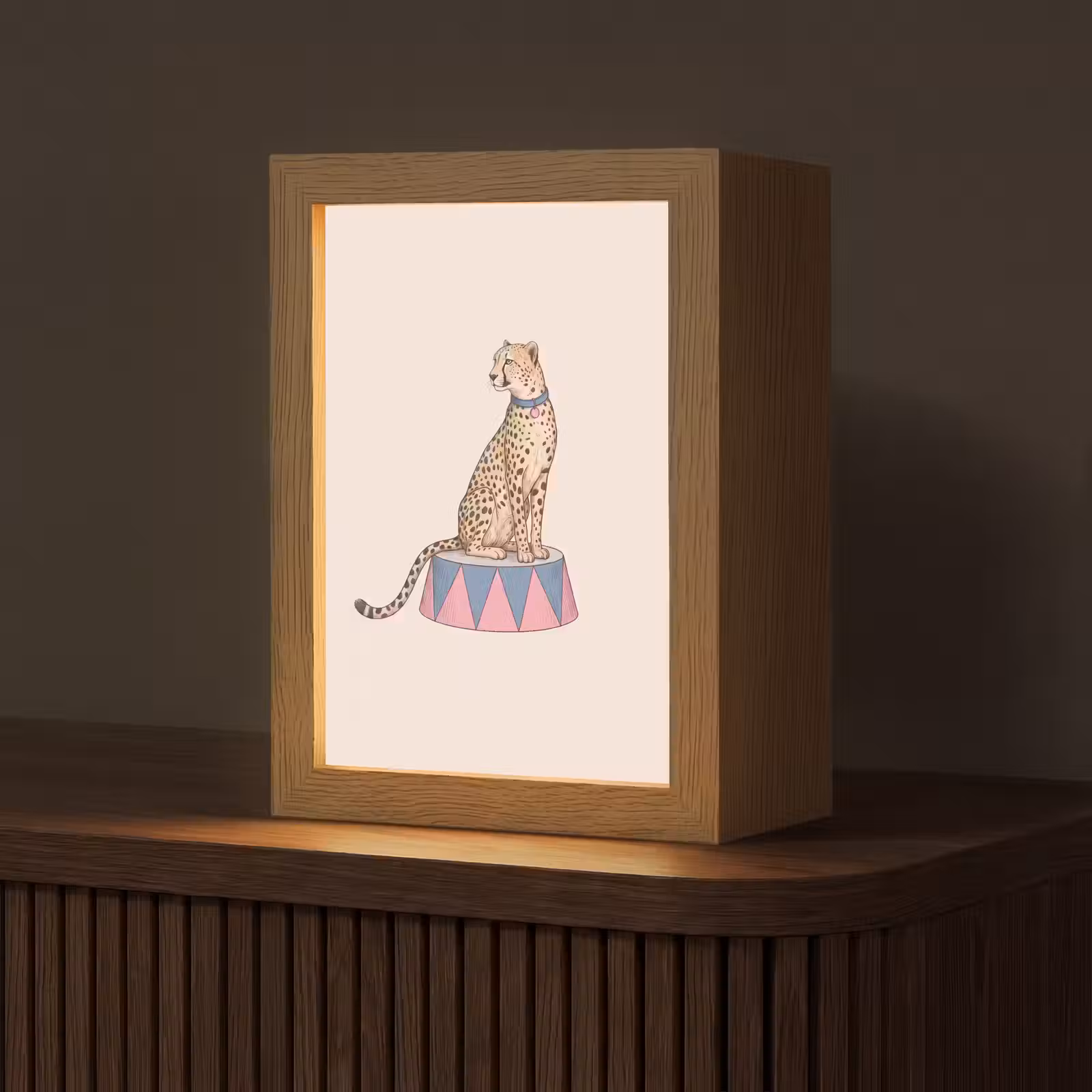 Personalisierte Lightbox - Tiere – Zirkus – Illustration – Vintage – Rosa - Dieren - Circus - Illustratie - Vintage - Roze Light Box met kabel (Tafellamp) klein