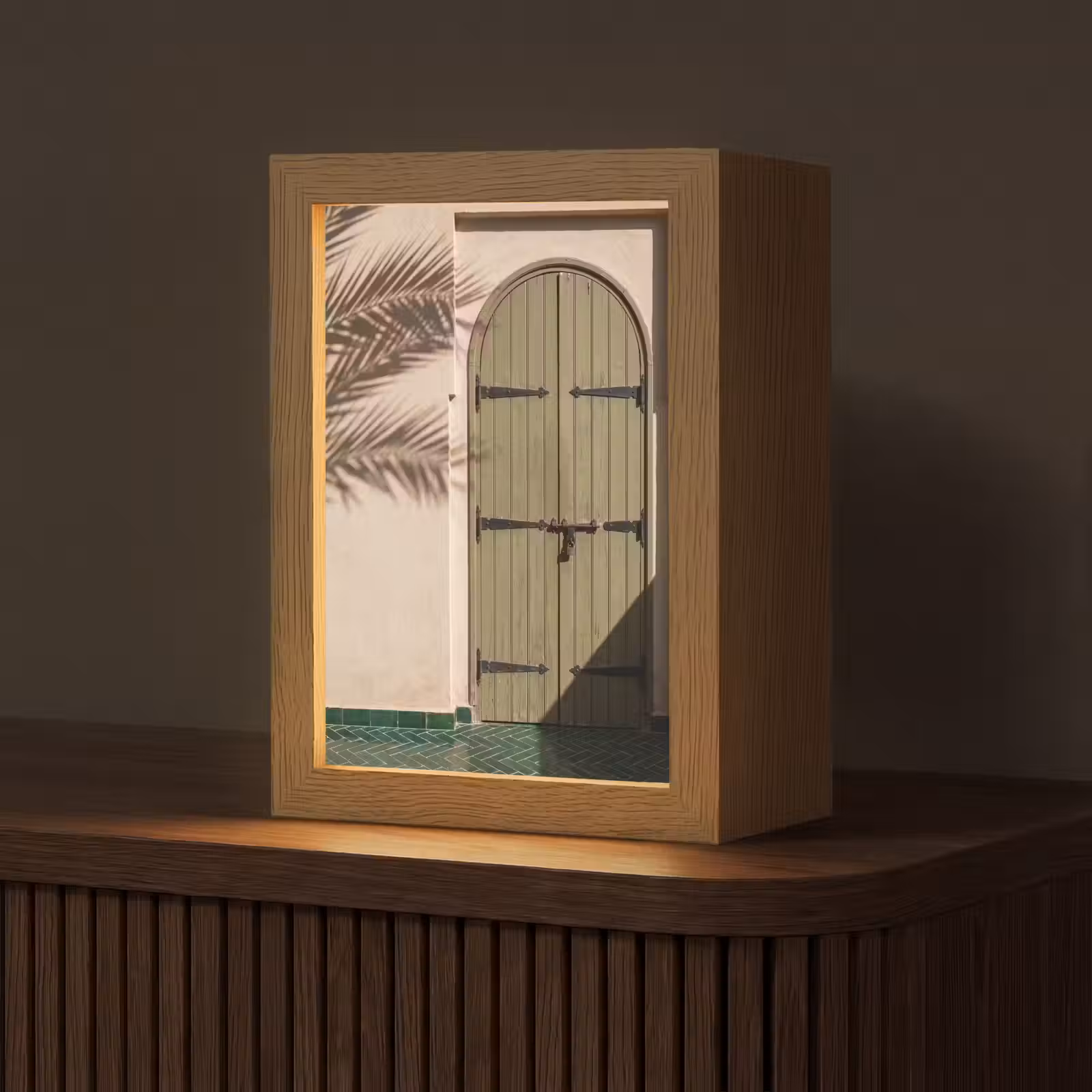 Personalisierte Lightbox - Tür – Holz – Architektur – Grün – Rustikal - Deur - Hout - Architectuur - Groen - Rustiek Light Box met kabel (Tafellamp) klein