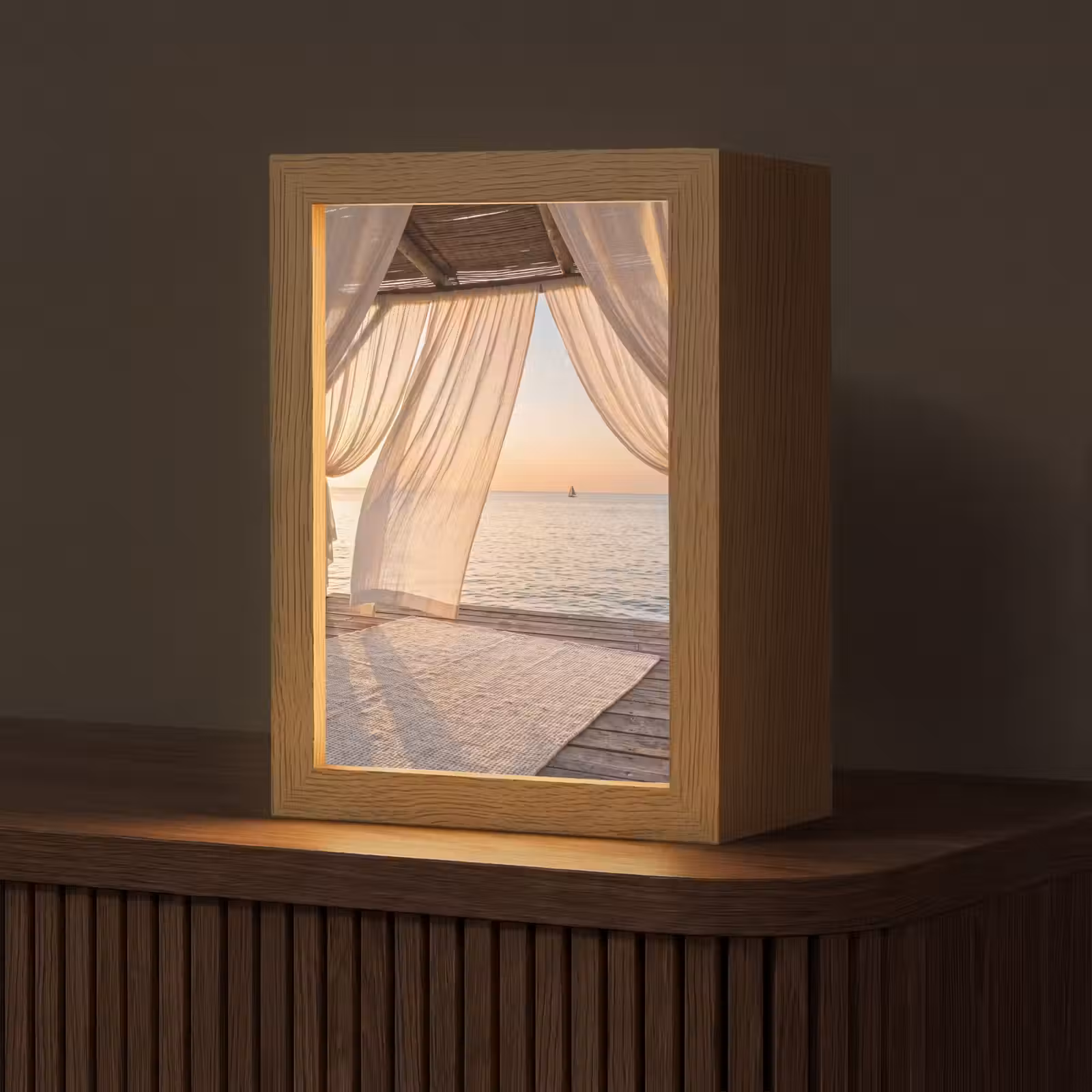 Personalisierte Lightbox - Überdachung – Meer – Sonnenuntergang – Urlaub – Ruhe - Overkapping - Zee - Zonsondergang - Vakantie - Rust Light Box met kabel (Tafellamp) klein