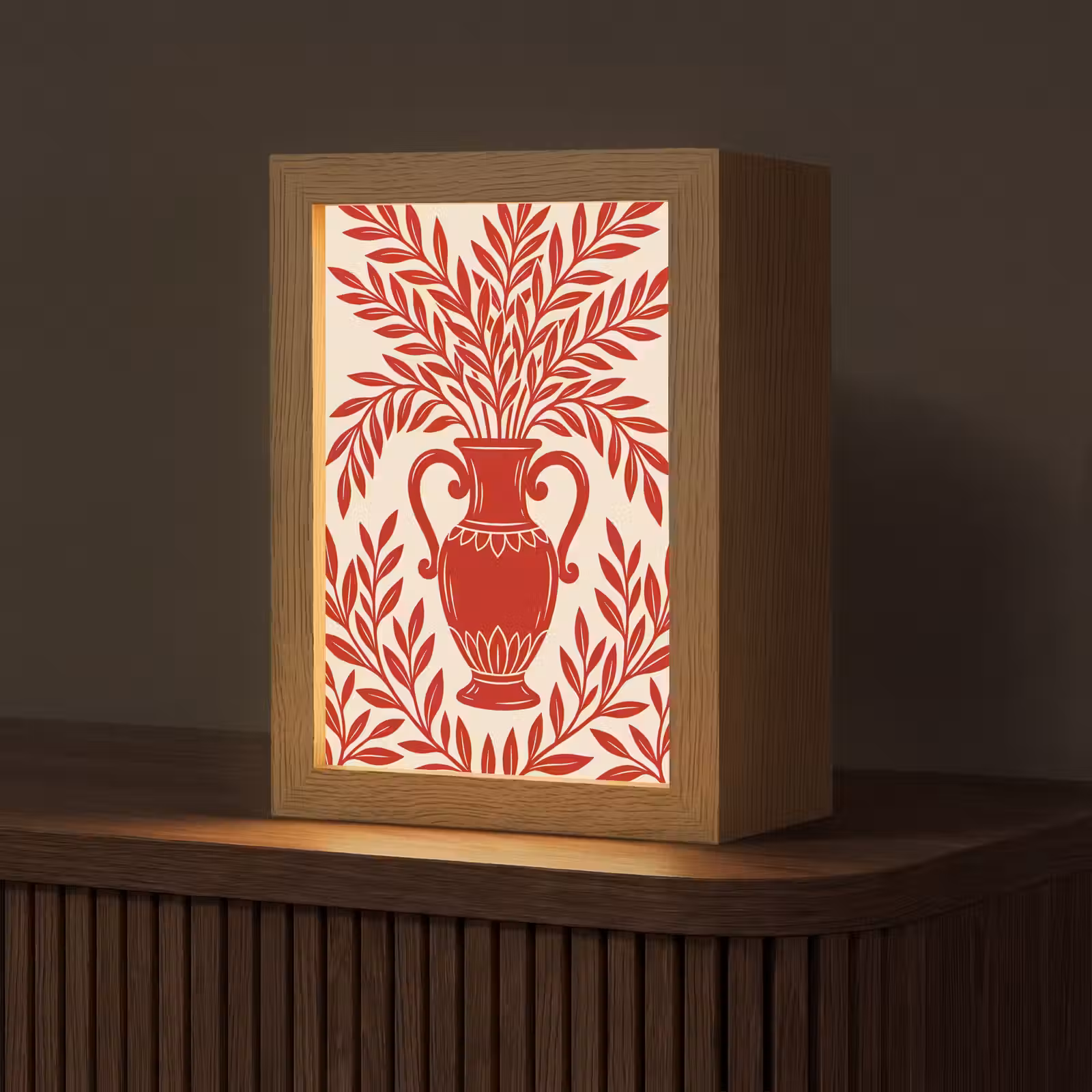 Personalisierte Lightbox - Vase – Pflanzen – Dekoration – Abstrakt – Rot - Vaas - Planten - Decoratie - Abstract - Rood Light Box met kabel (Tafellamp) klein