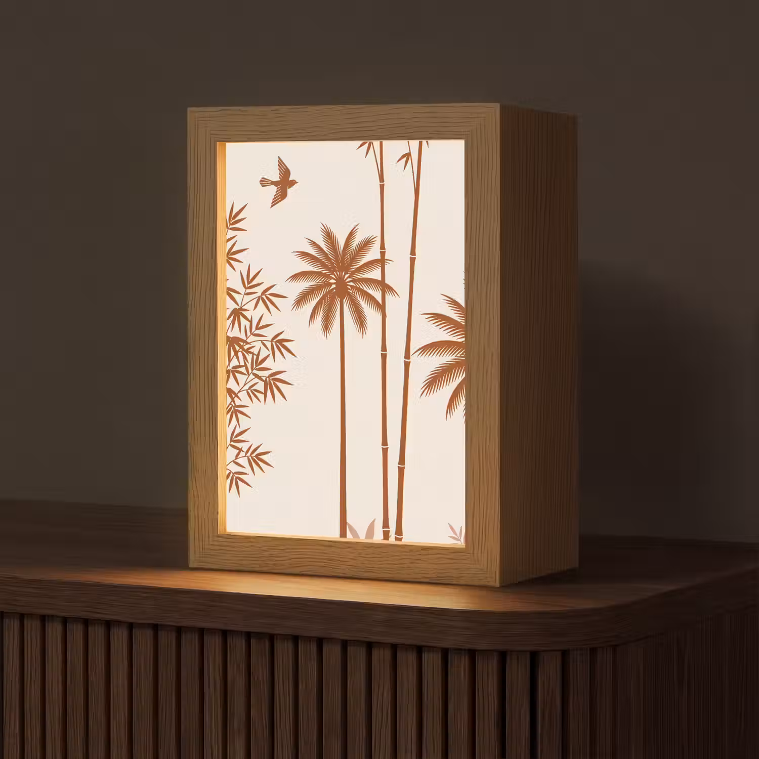 Vogel - Boom - Tropisch - Minimalistisch - Bruin Light Box met kabel (Tafellamp) klein -z3d_website