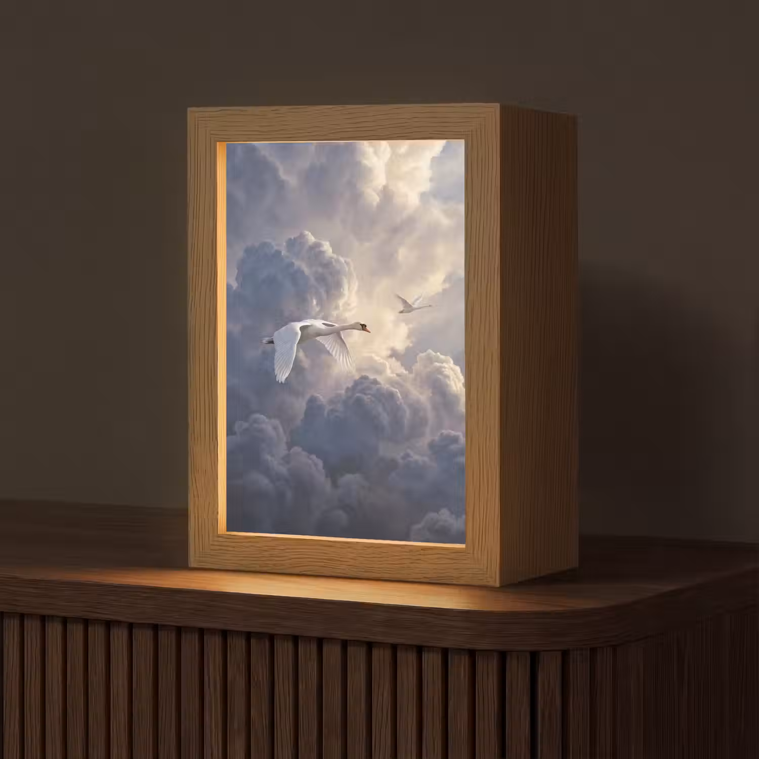 Vogel - Vliegend - Natuur - Wit - Wolken Light Box met kabel (Tafellamp) klein -z3d_website