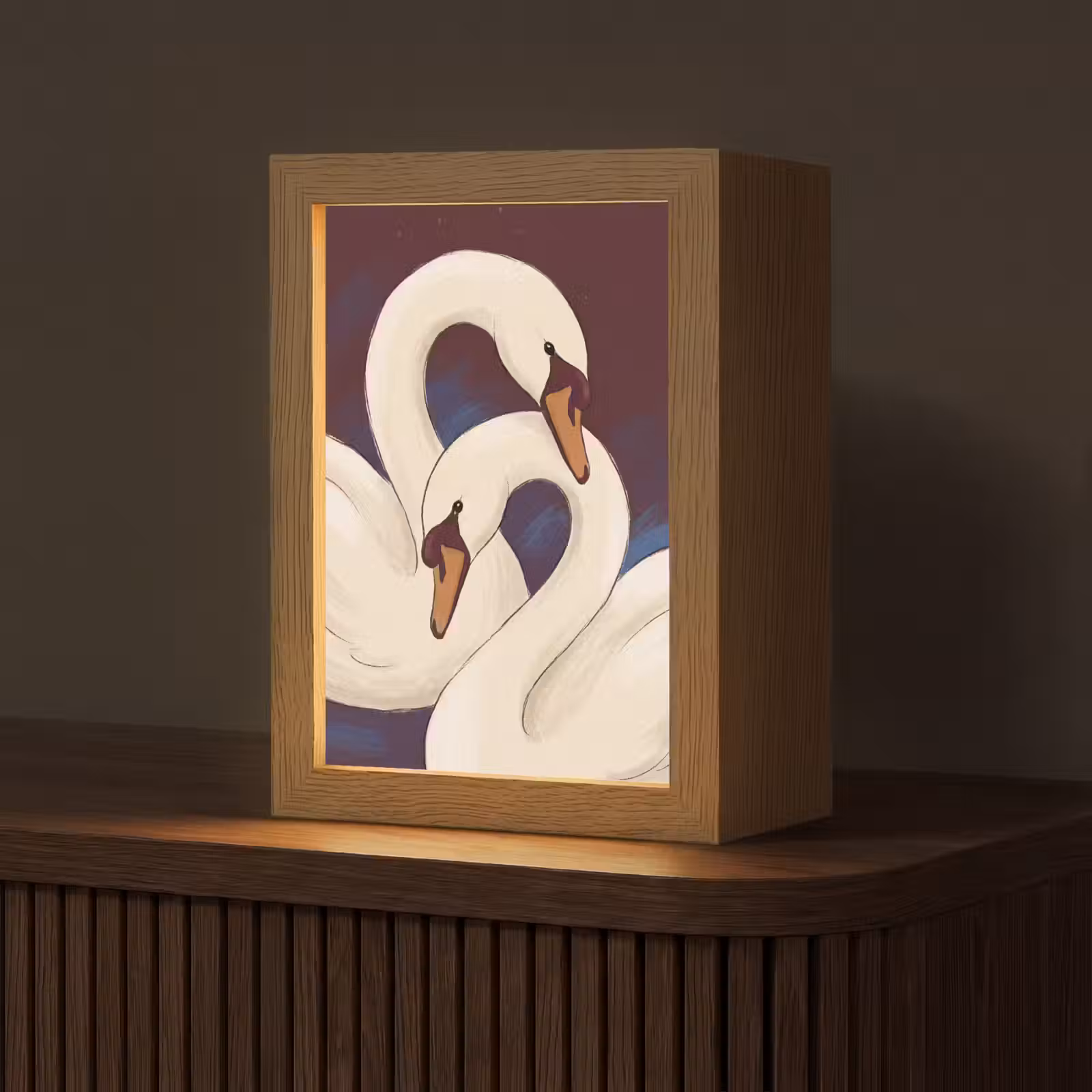 Personalisierte Lightbox - Vogel – Paar – Liebe – Abstrakt – Weiß - Vogel - Koppel - Liefde - Abstract - Wit Light Box met kabel (Tafellamp) klein