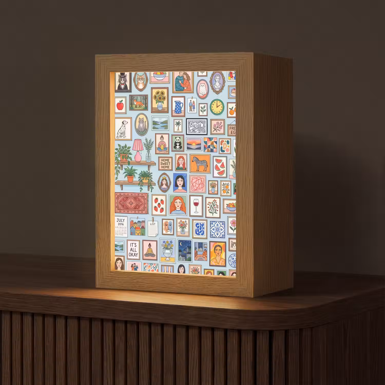Wanddecoratie - Collectie - Huis - Illustratief - Kleurrijk Light Box met kabel (Tafellamp) klein -z3d_website