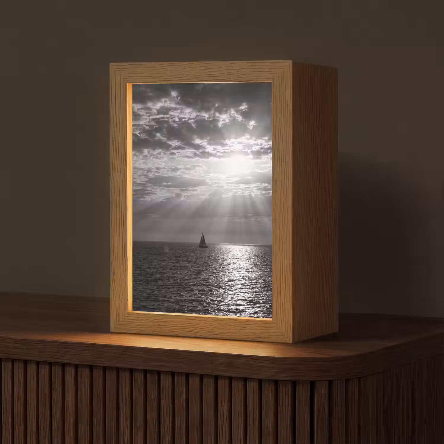 Water - Boot - Lucht - Natuur - Zwart-wit Light Box met kabel (Tafellamp) klein -z3d_website