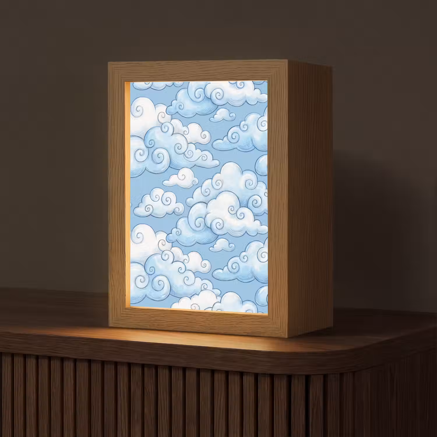 Wolken - Patroon - Hemel - Illustratie - Wit Light Box met kabel (Tafellamp) klein -z3d_website
