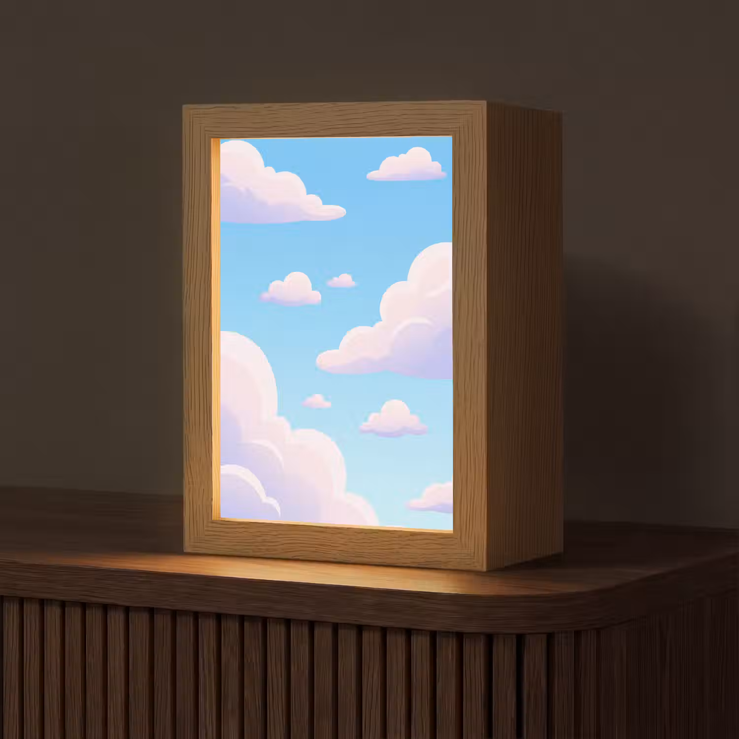 Wolken - Roze - Blauw - Natuur - Modern Light Box met kabel (Tafellamp) klein -z3d_website