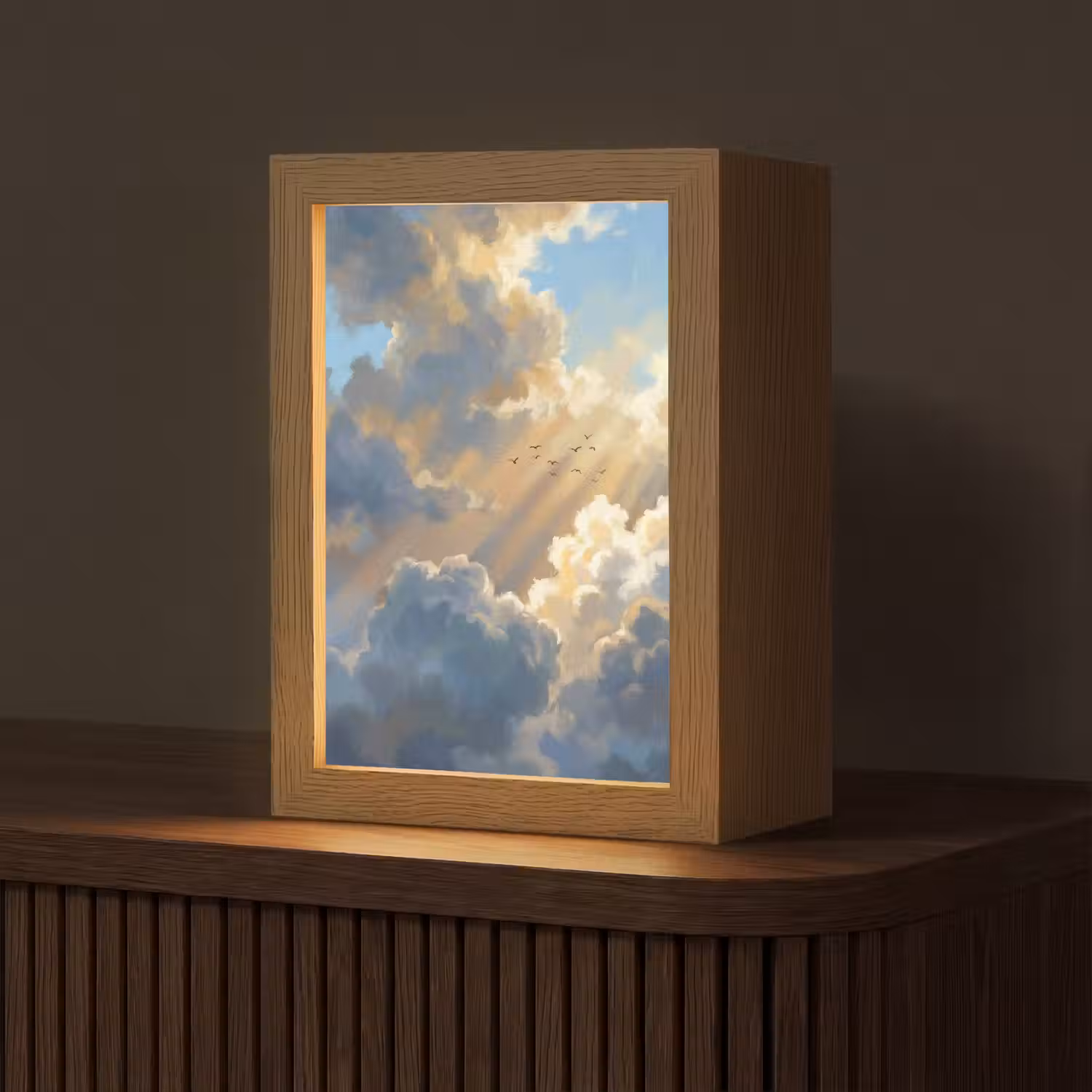 Wolken - Zonnestralen - Natuur - Abstract - Blauw Light Box met kabel (Tafellamp) klein -z3d_website