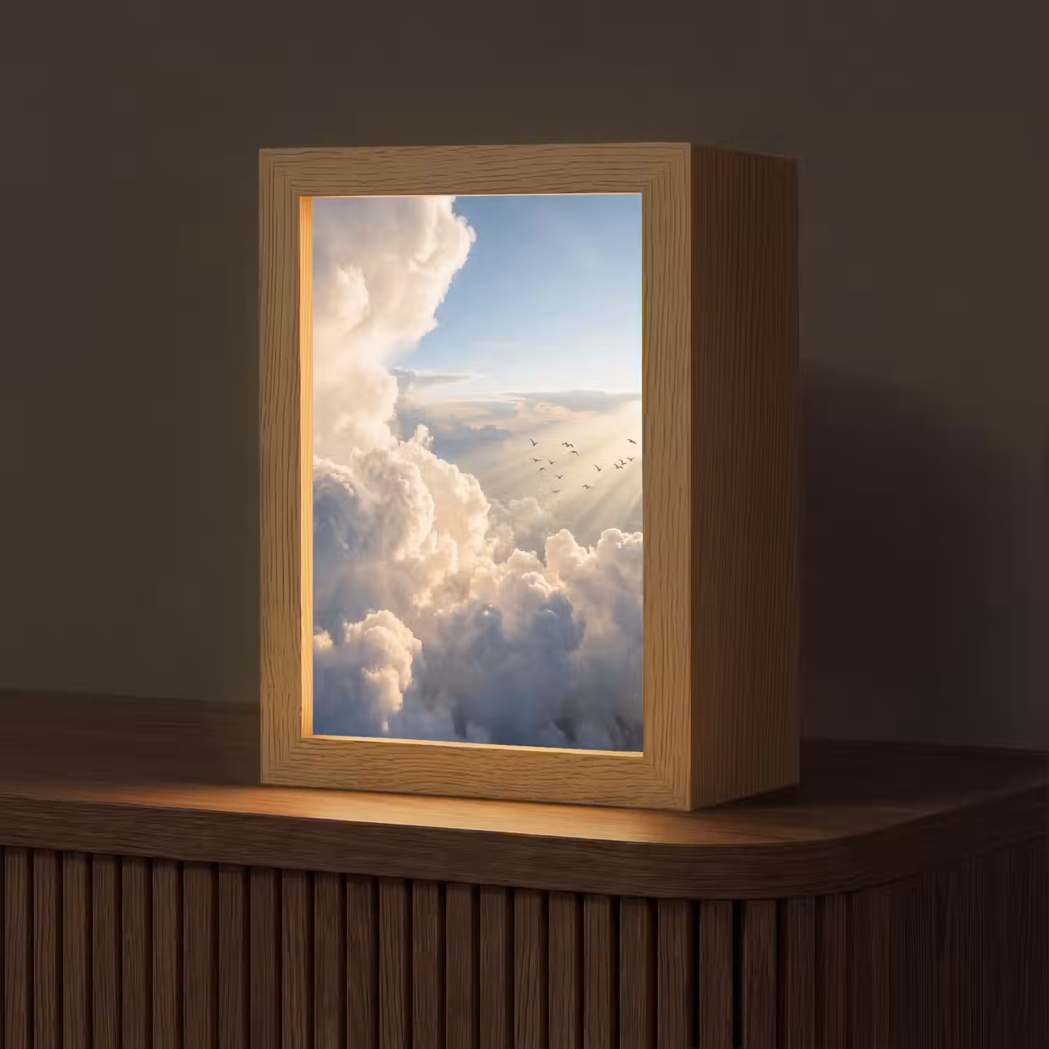 Wolken - Zonnestralen - Natuur - Wit Light Box met kabel (Tafellamp) klein -z3d_website