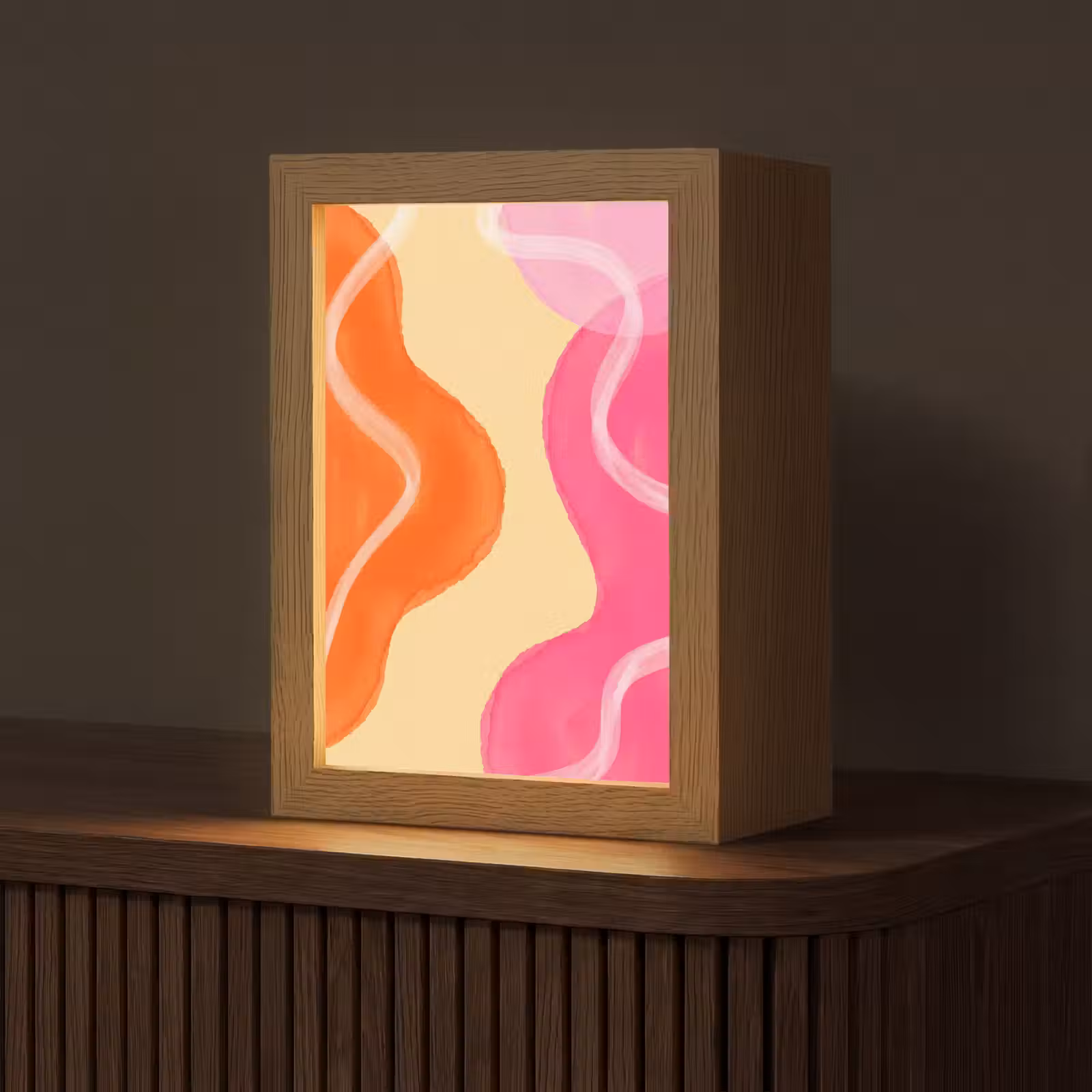 Personalisierte Lightbox - Zusammenfassung – Aquarell – Organisch – Orange – Rosa - Abstract - Aquarel - Organisch - Oranje - Roze Light Box met kabel (Tafellamp) klein