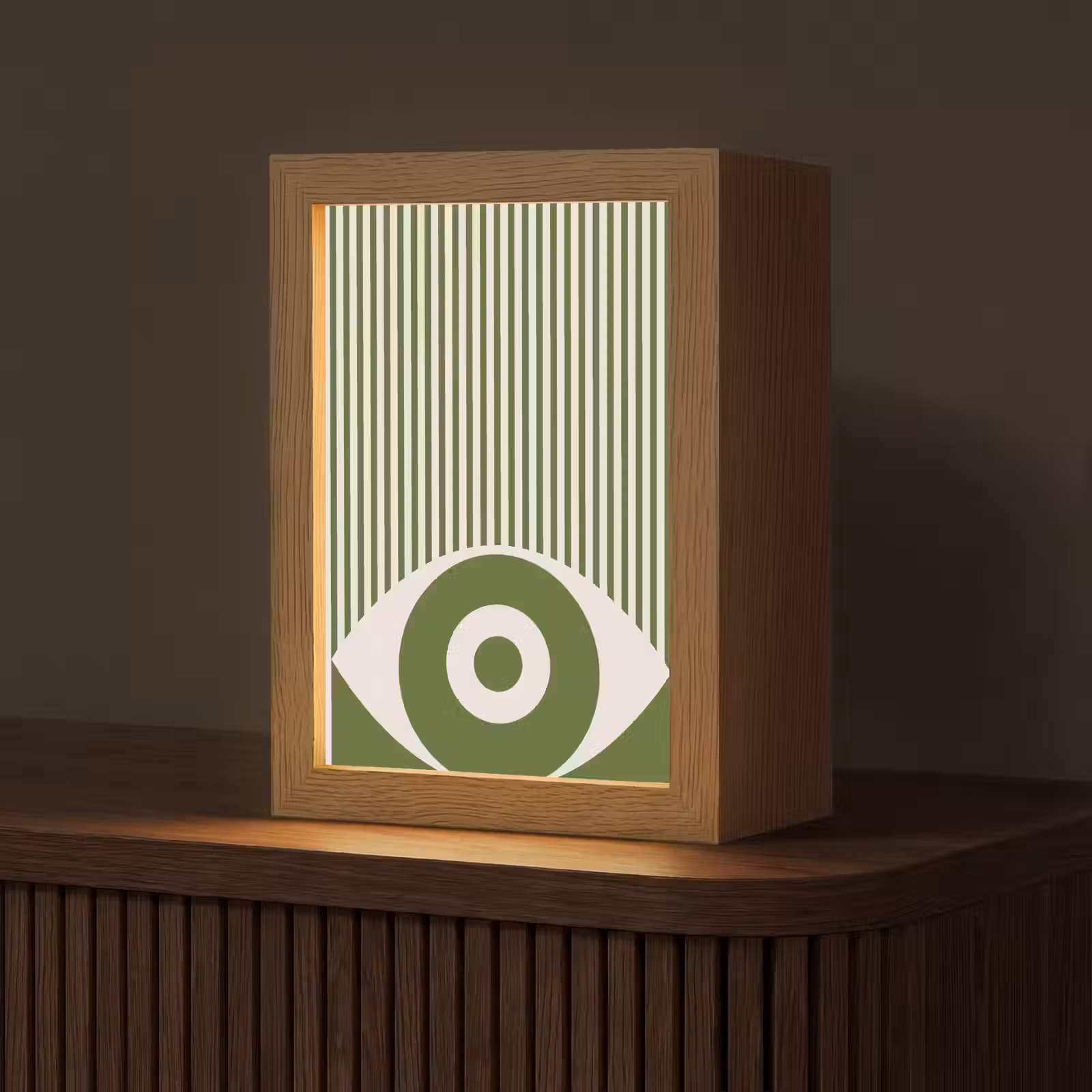 Personalisierte Lightbox - Zusammenfassung – Auge – Streifen – Modern – Grün - Abstract - Oog - Strepen - Modern - Groen Light Box met kabel (Tafellamp) klein