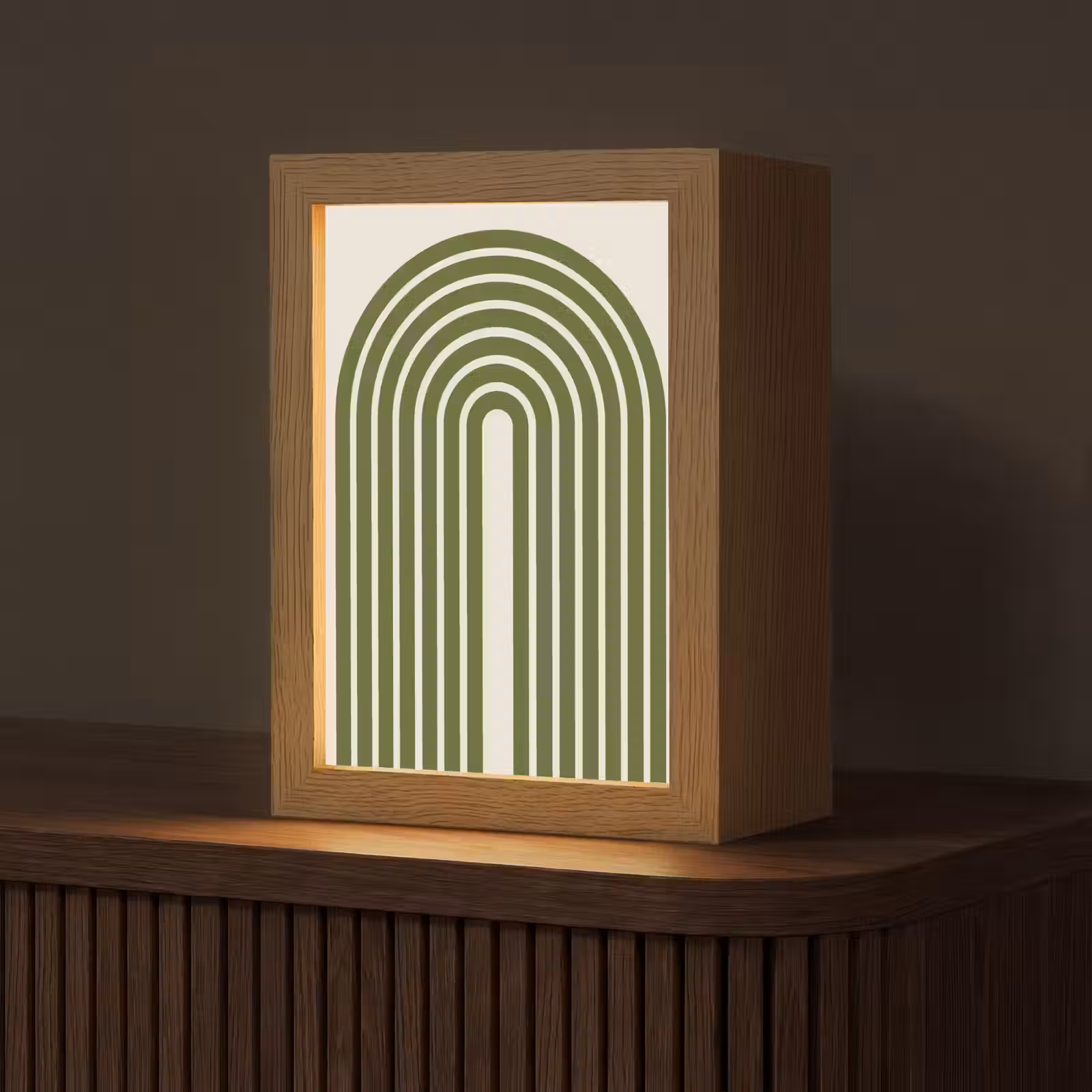 Personalisierte Lightbox - Zusammenfassung – Bögen – Modern – Grün – Kunst - Abstract - Bogen - Modern - Groen - Kunst Light Box met kabel (Tafellamp) klein