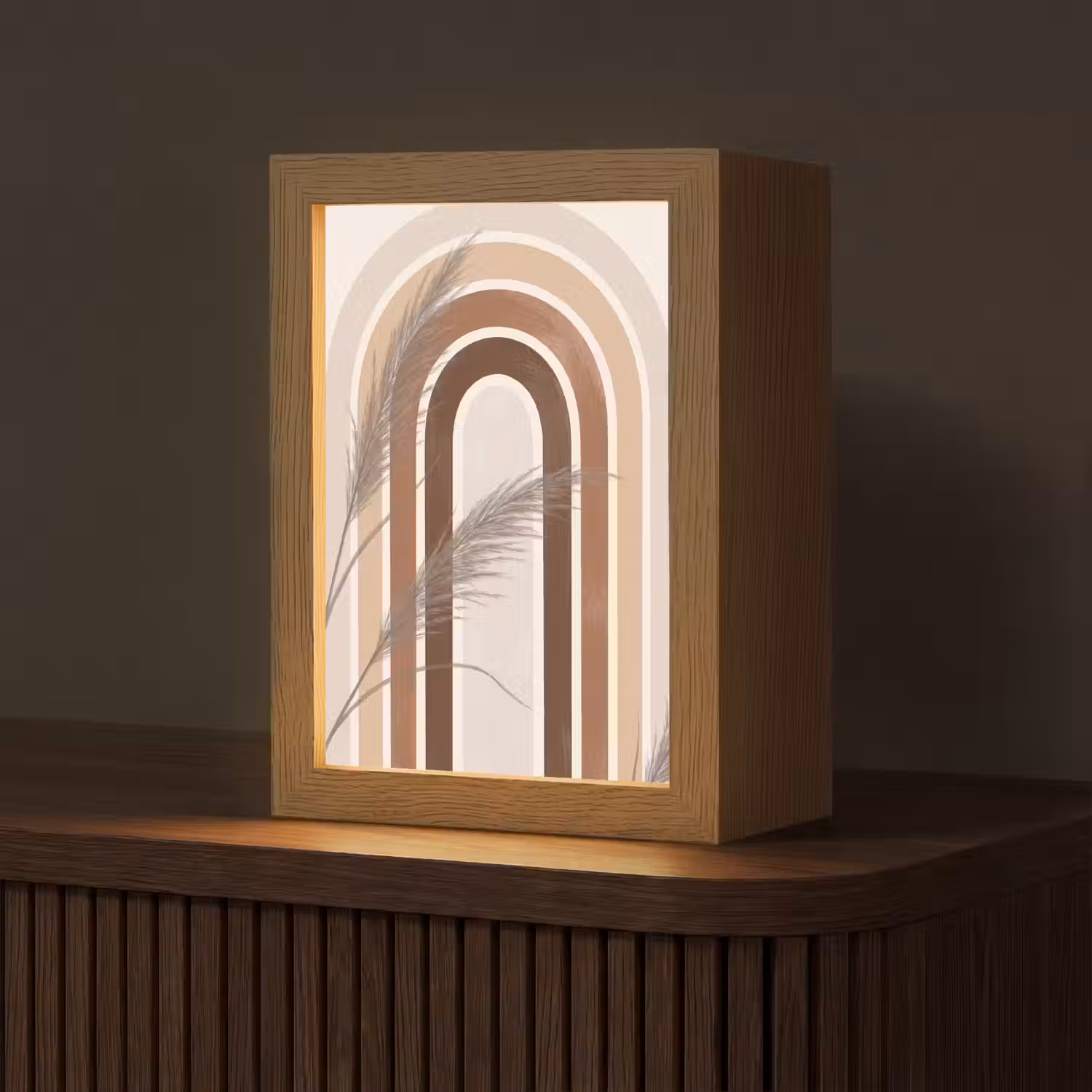 Abstract - Bogen - Plant - Boho - Beige Light Box met kabel (Tafellamp) klein -z3d_website