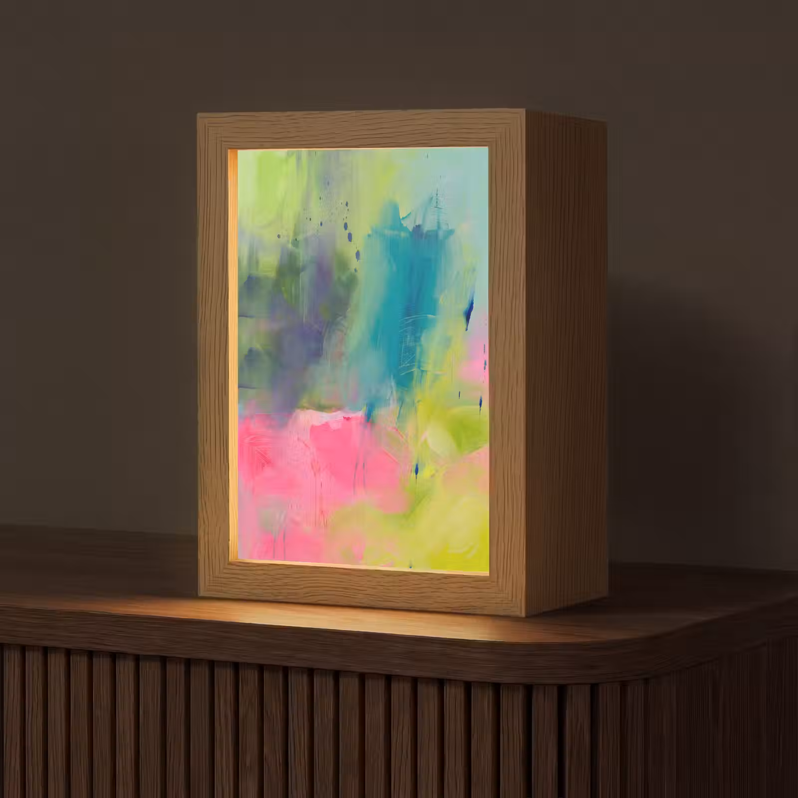 Personalisierte Lightbox - Zusammenfassung – Farben – Modern – Grün – Rosa - Abstract - Kleuren - Modern - Groen - Roze Light Box met kabel (Tafellamp) klein