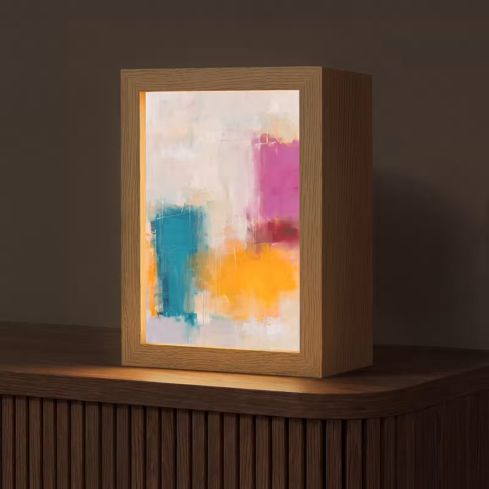 Personalisierte Lightbox - Zusammenfassung – Farbenfroh – Modern – Kunst – Orange - Abstract - Kleurrijk - Modern - Kunst - Oranje Light Box met kabel (Tafellamp) klein