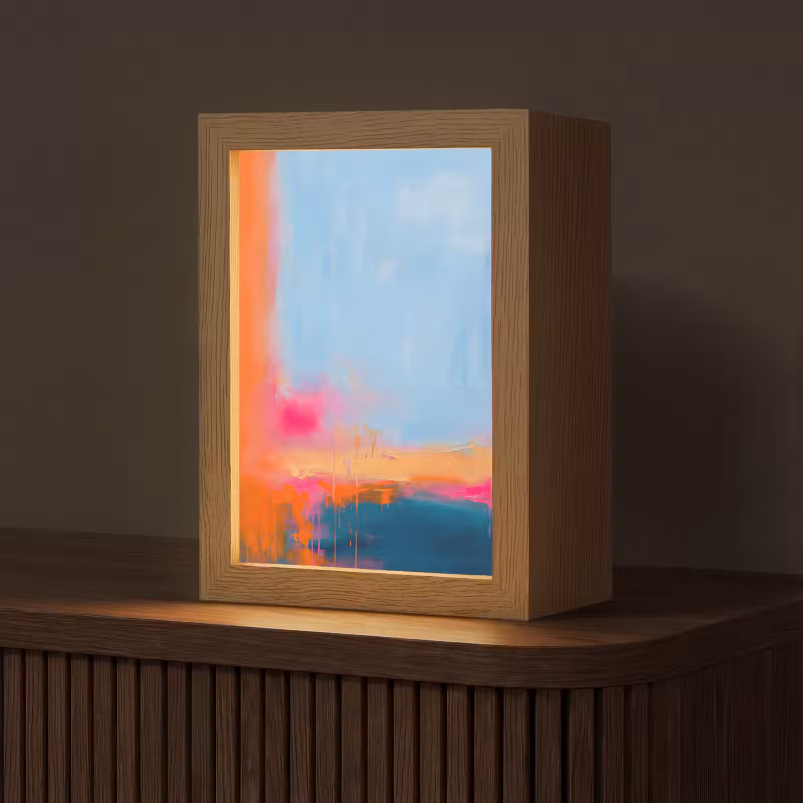 Personalisierte Lightbox - Zusammenfassung – Farbflächen – Modern – Orange – Blau - Abstract - Kleurvlakken - Modern - Oranje - Blauw Light Box met kabel (Tafellamp) klein