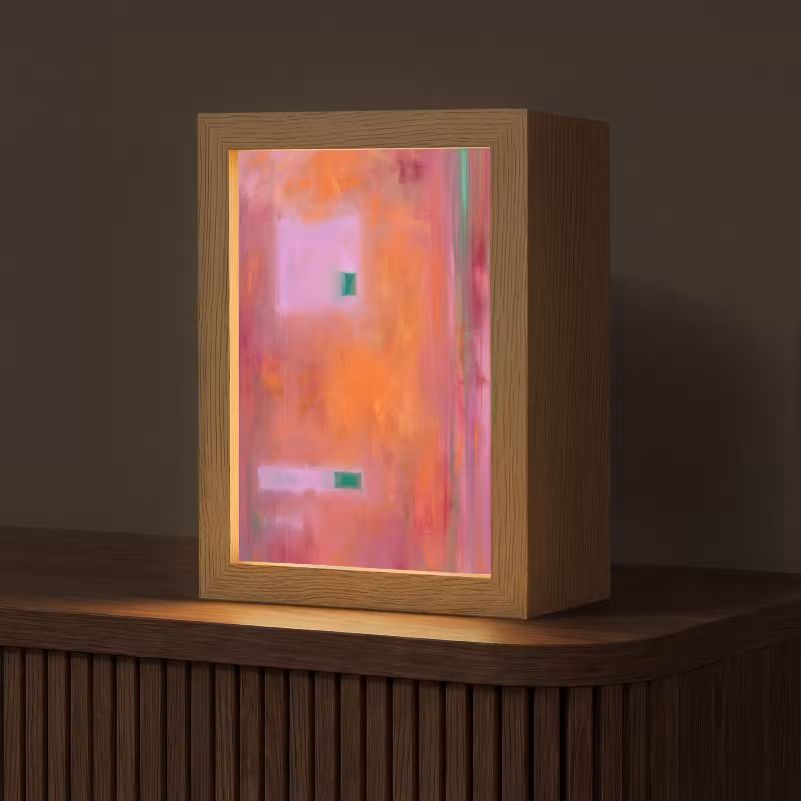 Personalisierte Lightbox - Zusammenfassung – Flächen – Kunst – Modern – Orange - Abstract - Vlakken - Kunst - Modern - Oranje Light Box met kabel (Tafellamp) klein