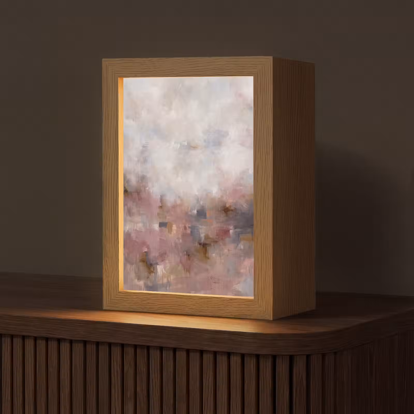 Personalisierte Lightbox - Zusammenfassung – Fließend – Kunst – Modern – Beige - Abstract - Vloeiend - Kunst - Modern - Beige Light Box met kabel (Tafellamp) klein