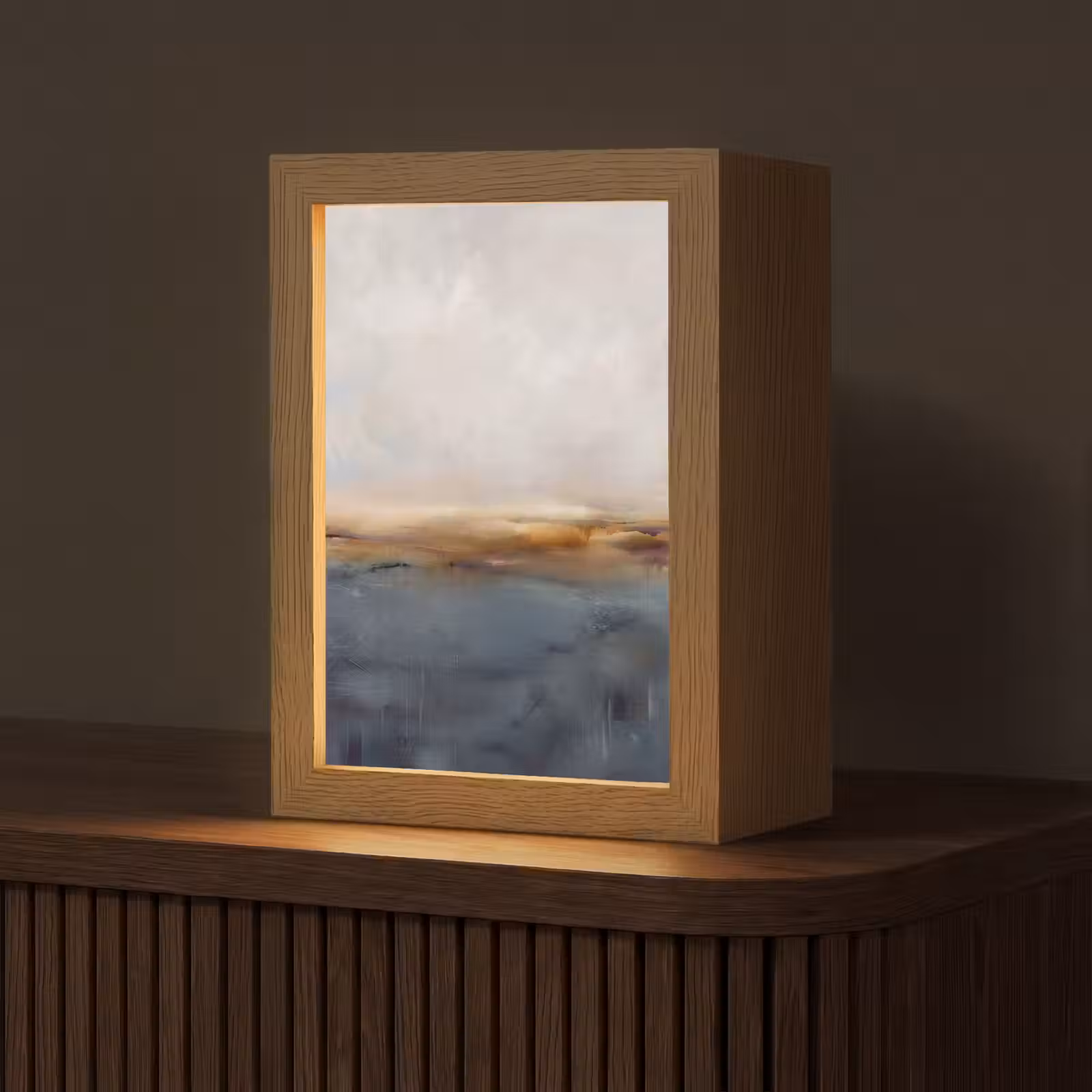 Personalisierte Lightbox - Zusammenfassung – Horizont – Wasser – Modern – Beige - Abstract - Horizon - Water - Modern - Beige Light Box met kabel (Tafellamp) klein
