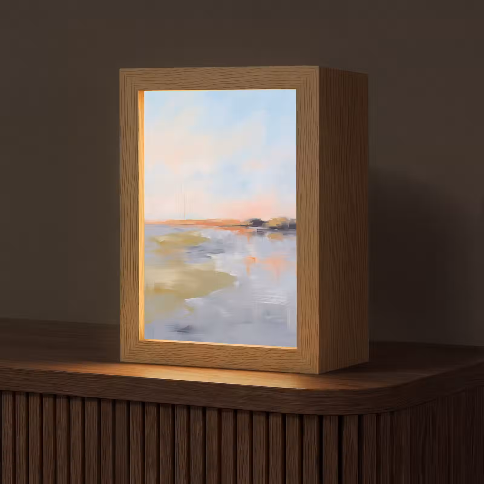 Personalisierte Lightbox - Zusammenfassung – Landschaft – Horizont – Modern – Farbenfroh - Abstract - Landschap - Horizon - Modern - Kleurrijk Light Box met kabel (Tafellamp) klein