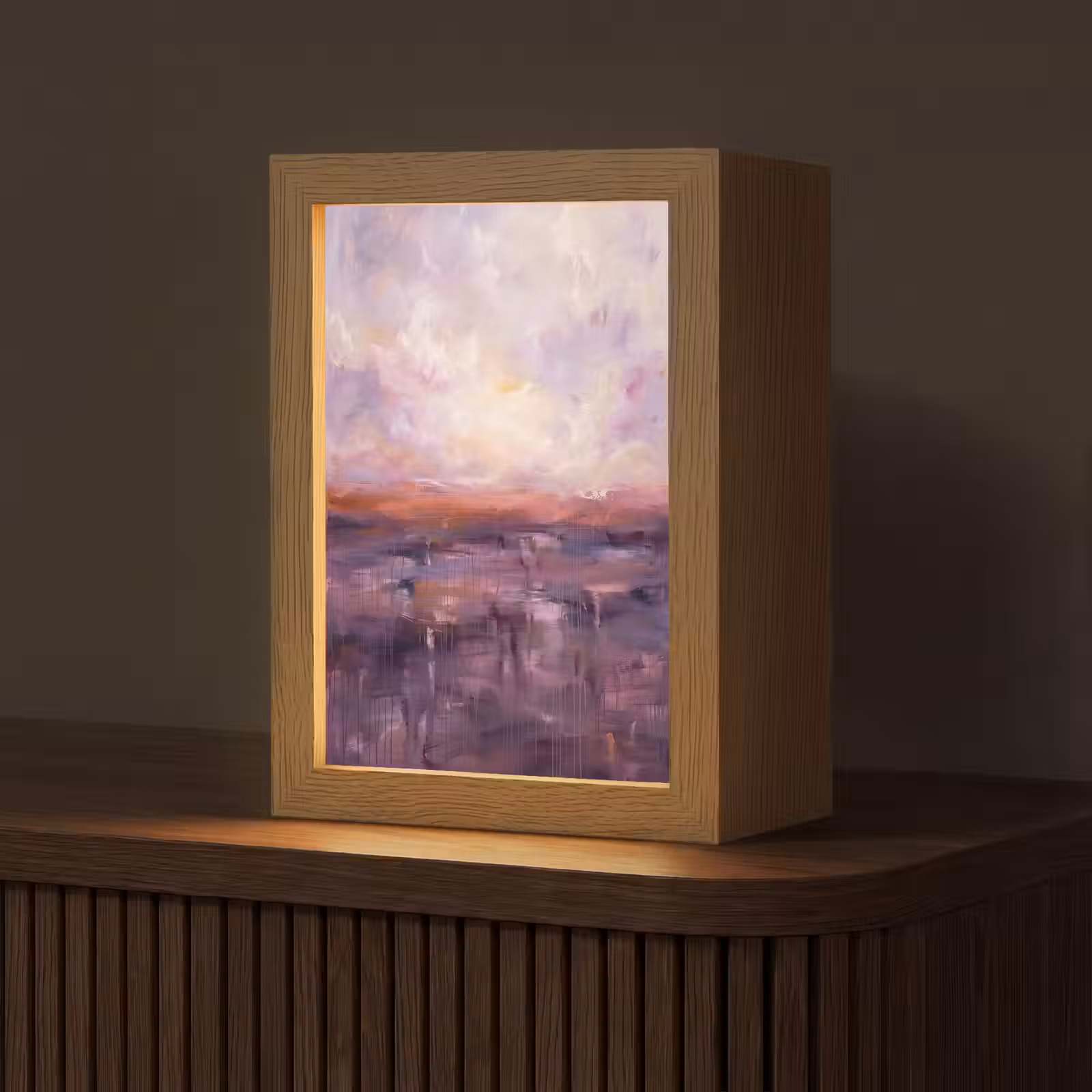 Personalisierte Lightbox - Zusammenfassung – Landschaft – Modern – Lila – Orange - Abstract - Landschap - Modern - Paars - Oranje Light Box met kabel (Tafellamp) klein