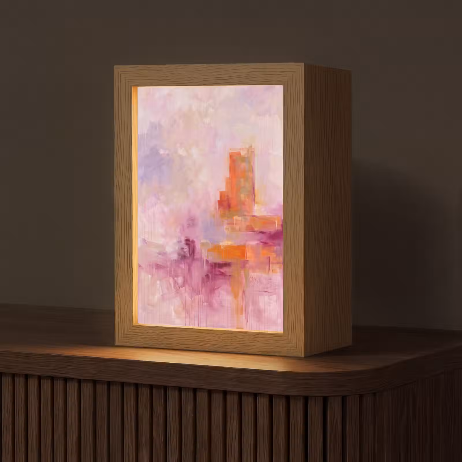 Personalisierte Lightbox - Zusammenfassung – Pinselstriche – Kunst – Lila – Gold - Abstract - Borstelstreken - Kunst - Paars - Goud Light Box met kabel (Tafellamp) klein