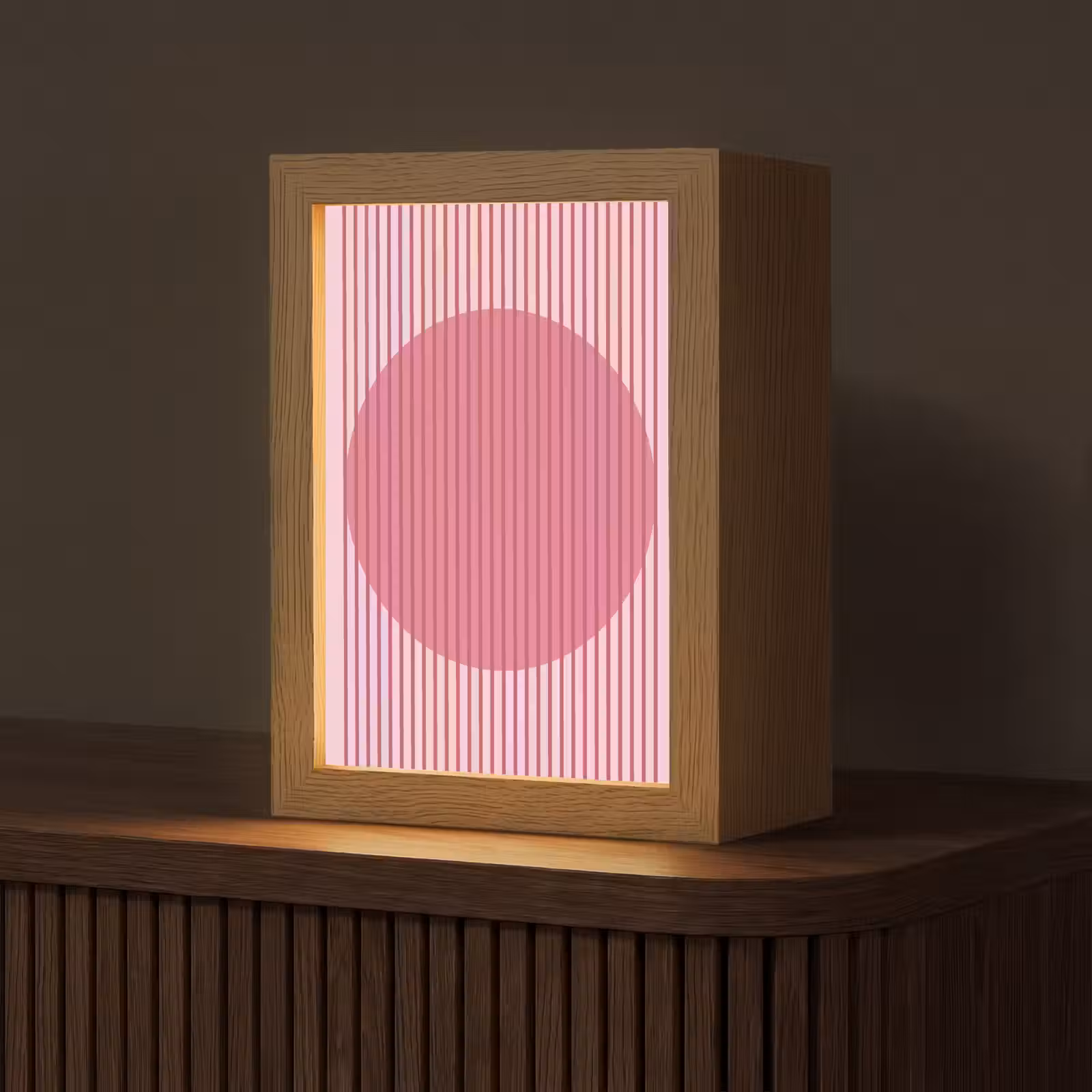 Personalisierte Lightbox - Zusammenfassung – Streifen – Oval – Rosa – Modern - Abstract - Strepen - Ovaal - Roze - Modern Light Box met kabel (Tafellamp) klein