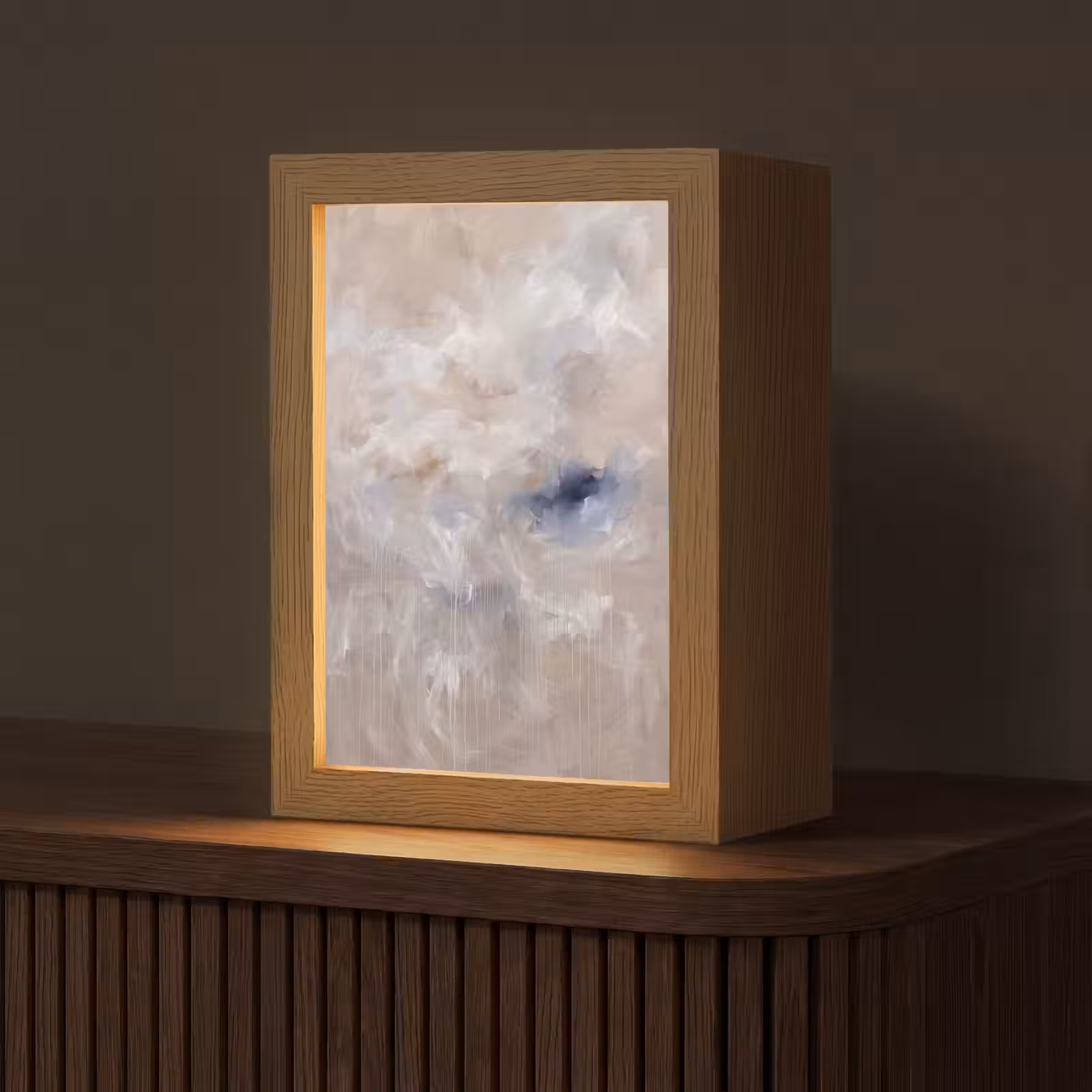 Personalisierte Lightbox - Zusammenfassung – Wolken – Atmosphäre – Modern – Beige - Abstract - Wolken - Sfeer - Modern - Beige Light Box met kabel (Tafellamp) klein