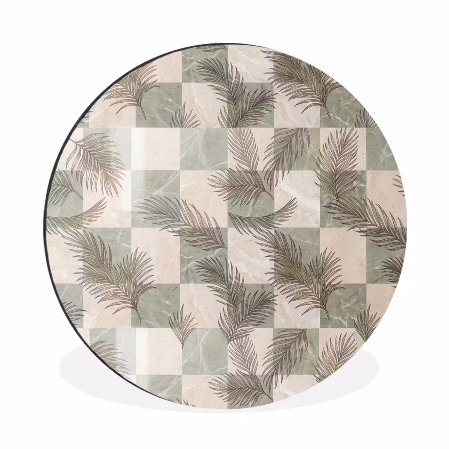 Planten - Bladeren - Marmer - Modern - Groen Wandcirkel aluminium klein -3d