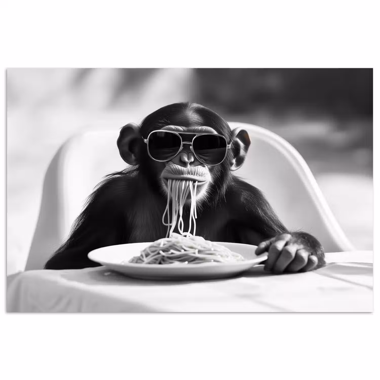 Aap - Spaghetti - Zonnebril - Zwart wit - Cool - Dier poster papier klein -3d