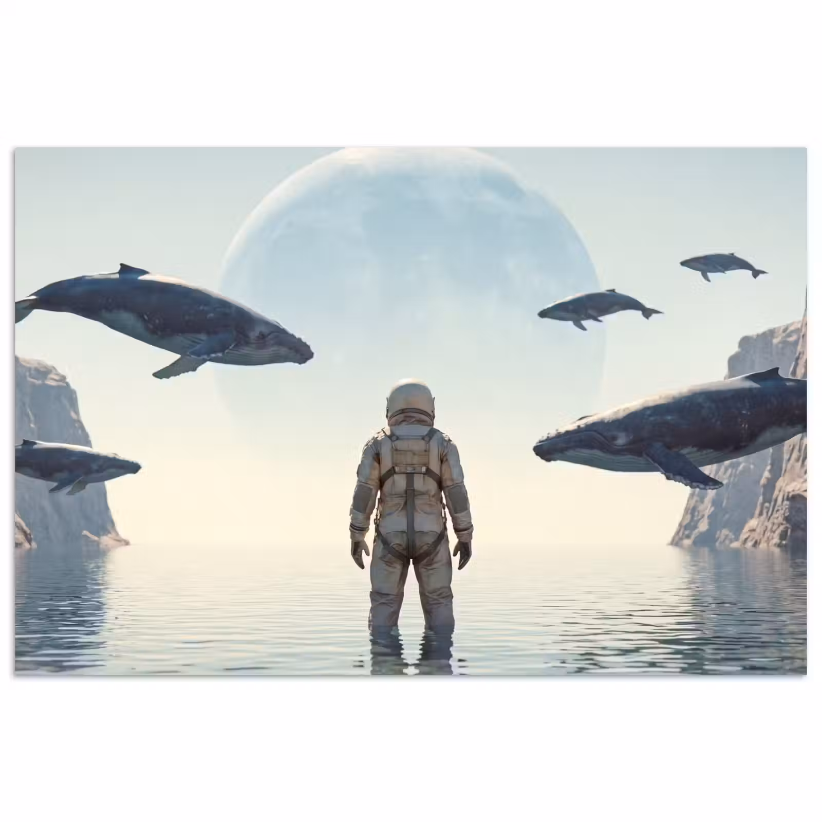Poster - Astronaut – Wal – Fantasie - Ruimtevaarder - Walvis - Fantasie poster papier klein