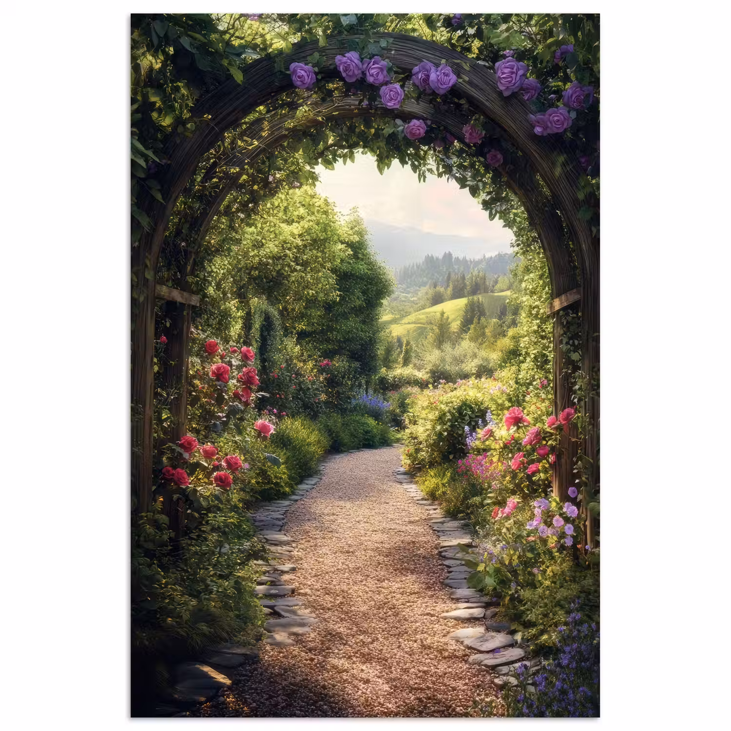Doorkijk - Landschap - Bloemen - Tuinboog - Natuur poster papier klein -3d
