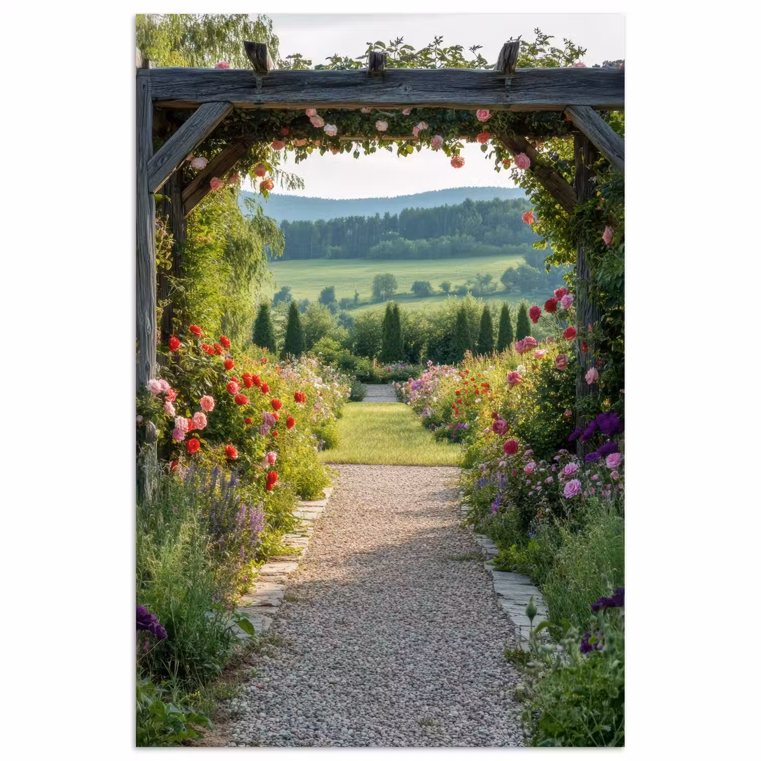 Doorkijk - Landschap - Natuur - Tuinboog - Bloemen poster papier klein -3d