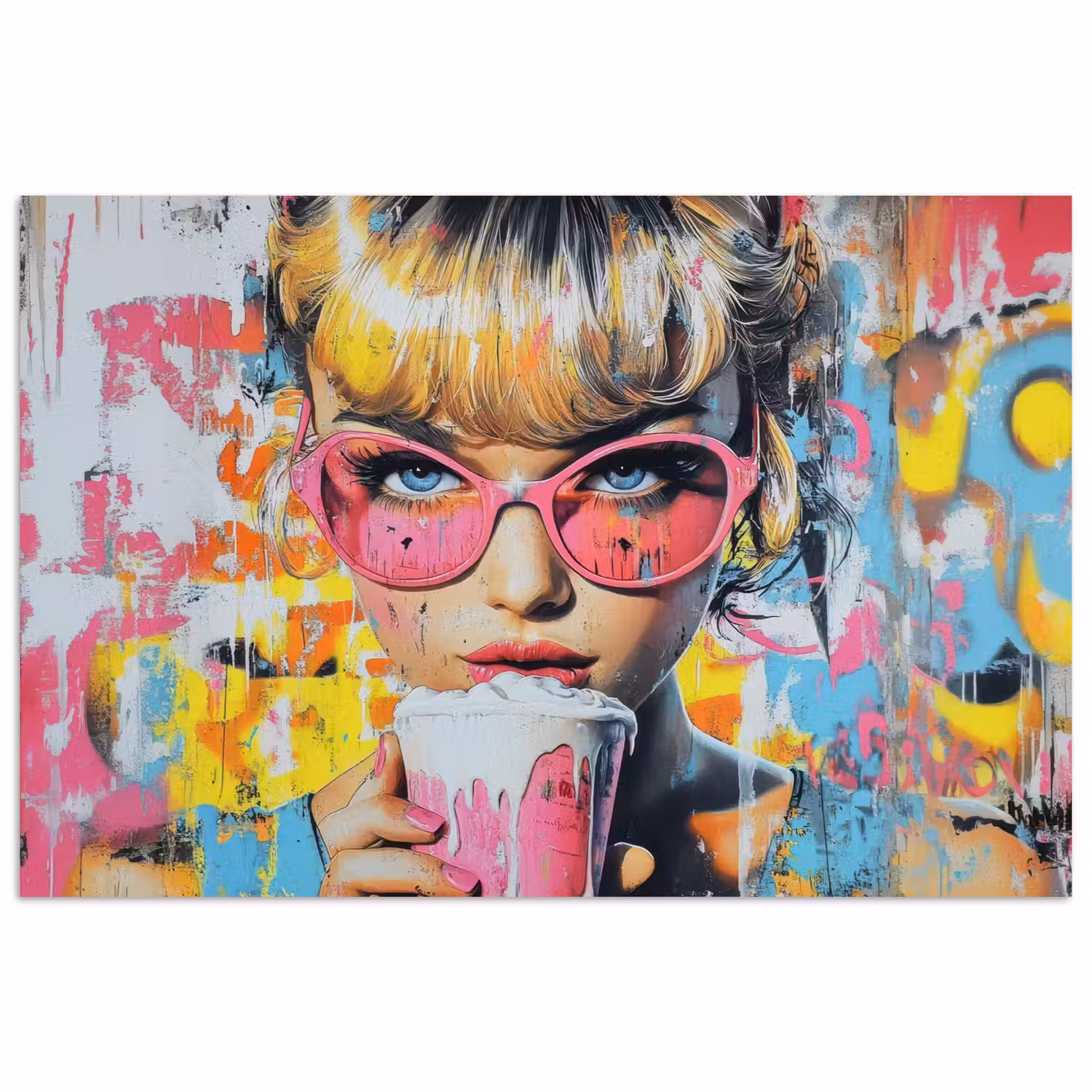Expressief - Milkshake - Vrouw - Felle kleuren poster papier klein -3d