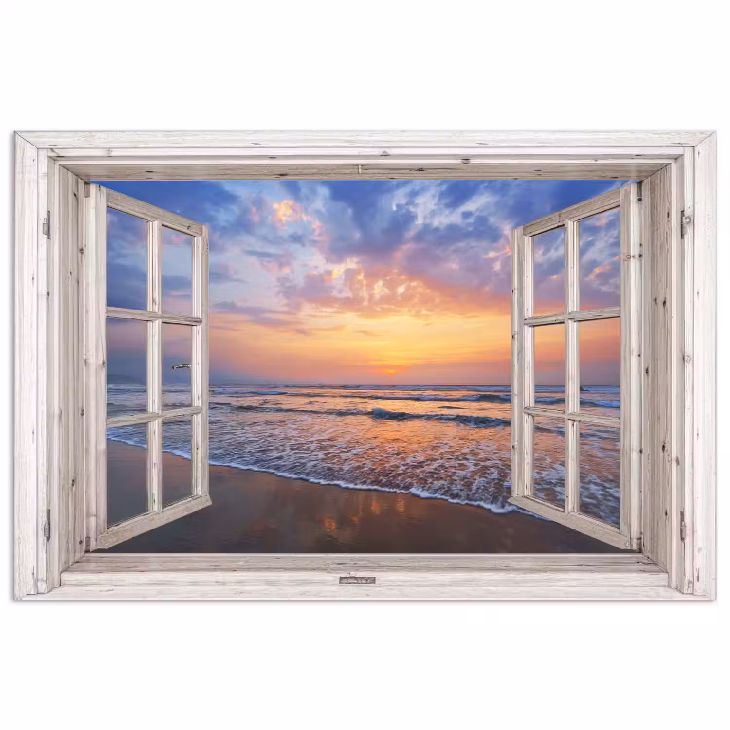 Doorkijk - Zee - Strand - Zonsondergang - Blauw poster papier klein -3d