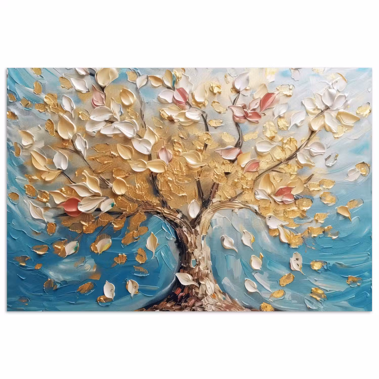 Boom - Blauw - Goud - Abstract - Modern poster papier klein -3d