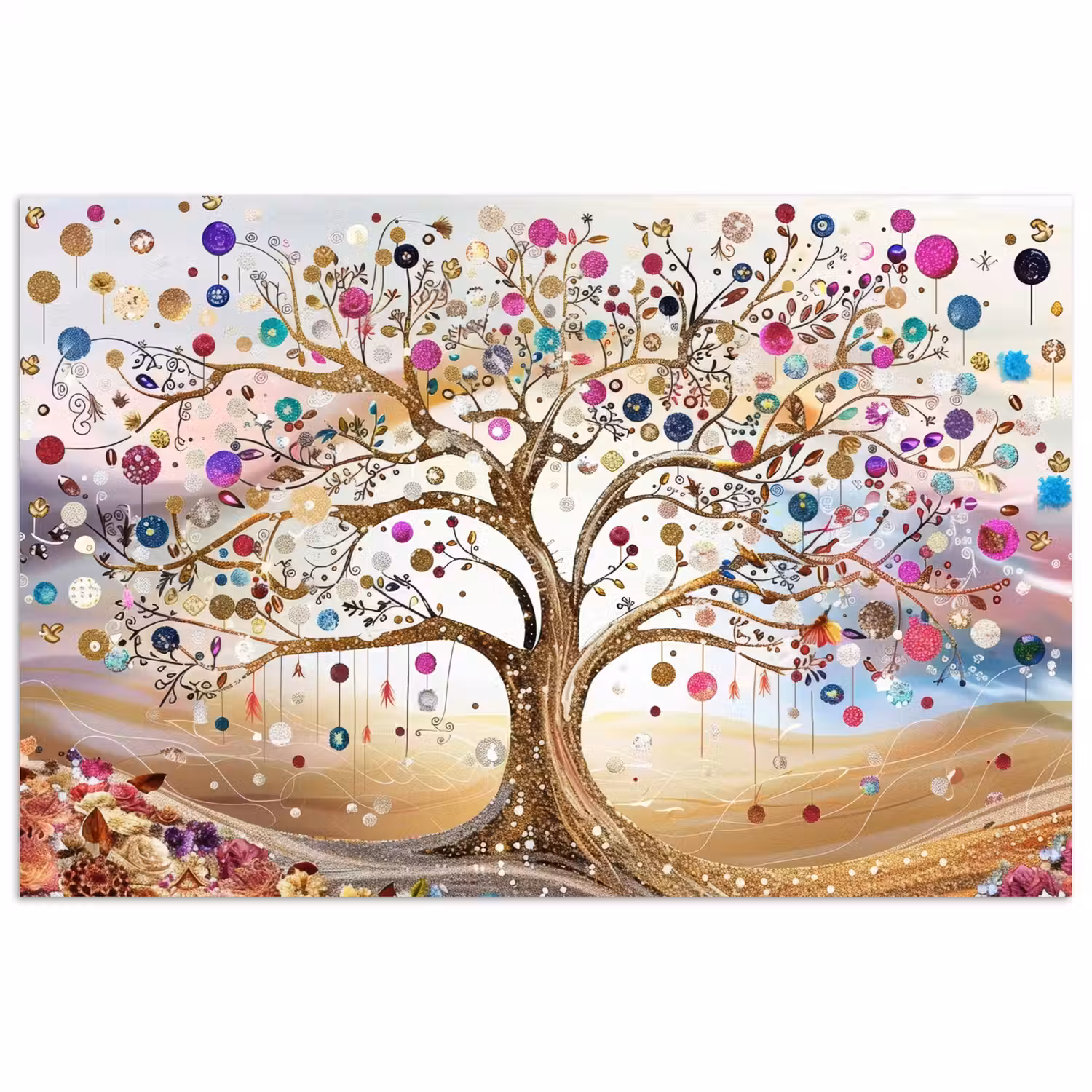 Levensboom - Goud - Kleurrijk - Abstract - Aesthetic poster papier klein -3d